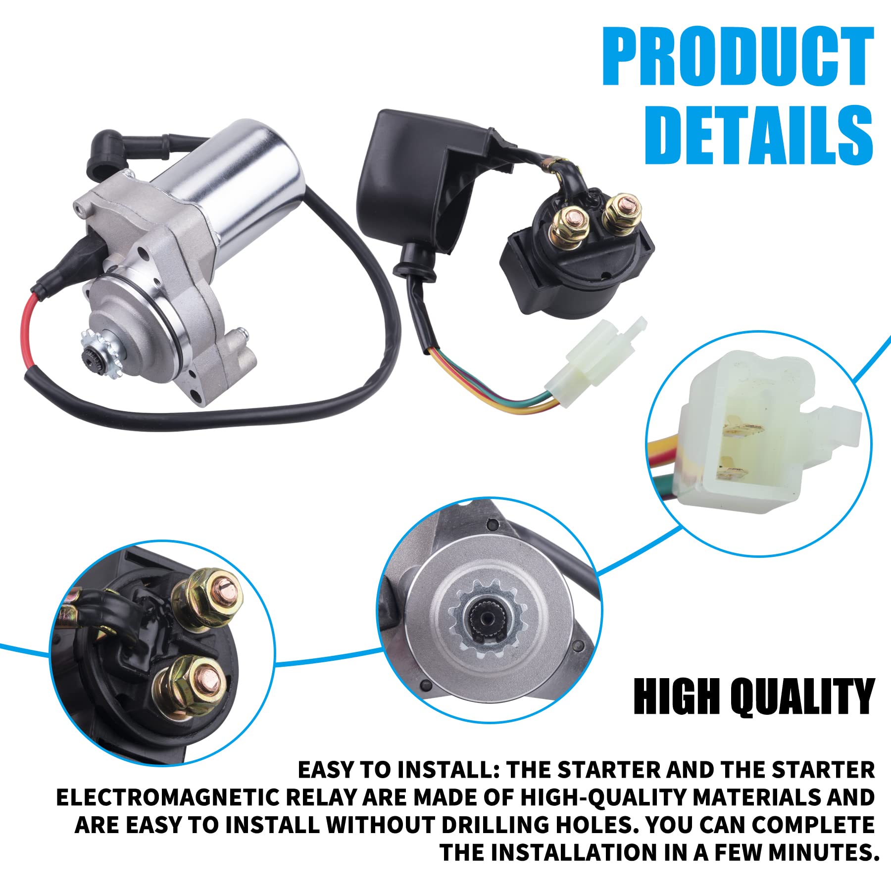 JINGKE 12 Teeth Starter Motor Starter Relay Solenoid for Tao Tao 125cc 110cc-50cc ATV Coolster Motor Four 4 Wheeler Chinese Pit