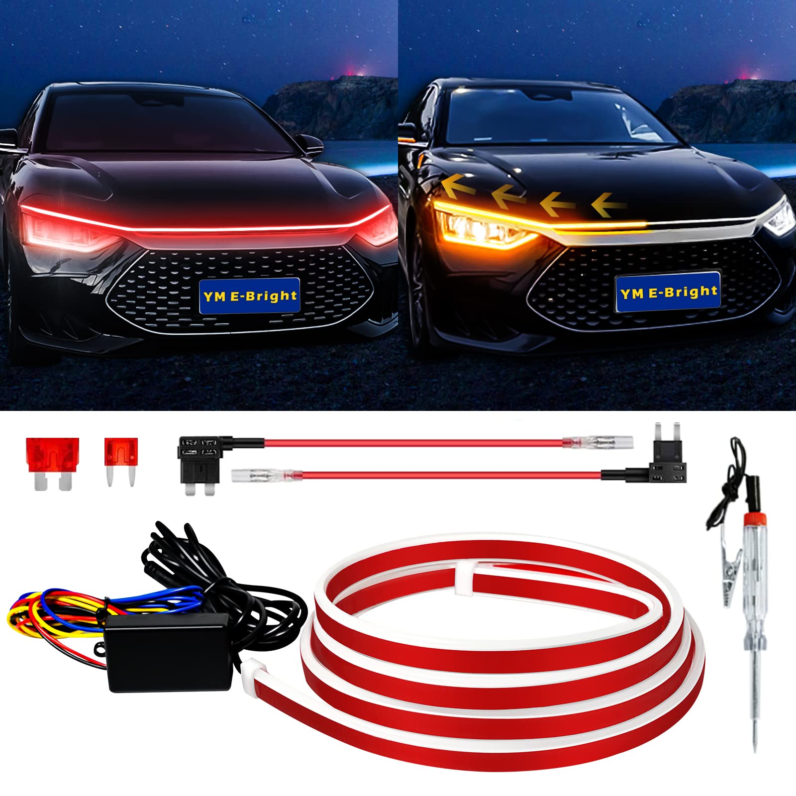 Sequential Turn Signal Led Light Strip Dynamic Scan Start Up Hood Lights Flexible Drl Daytime Running Light For Car,Truck,Suv,Du