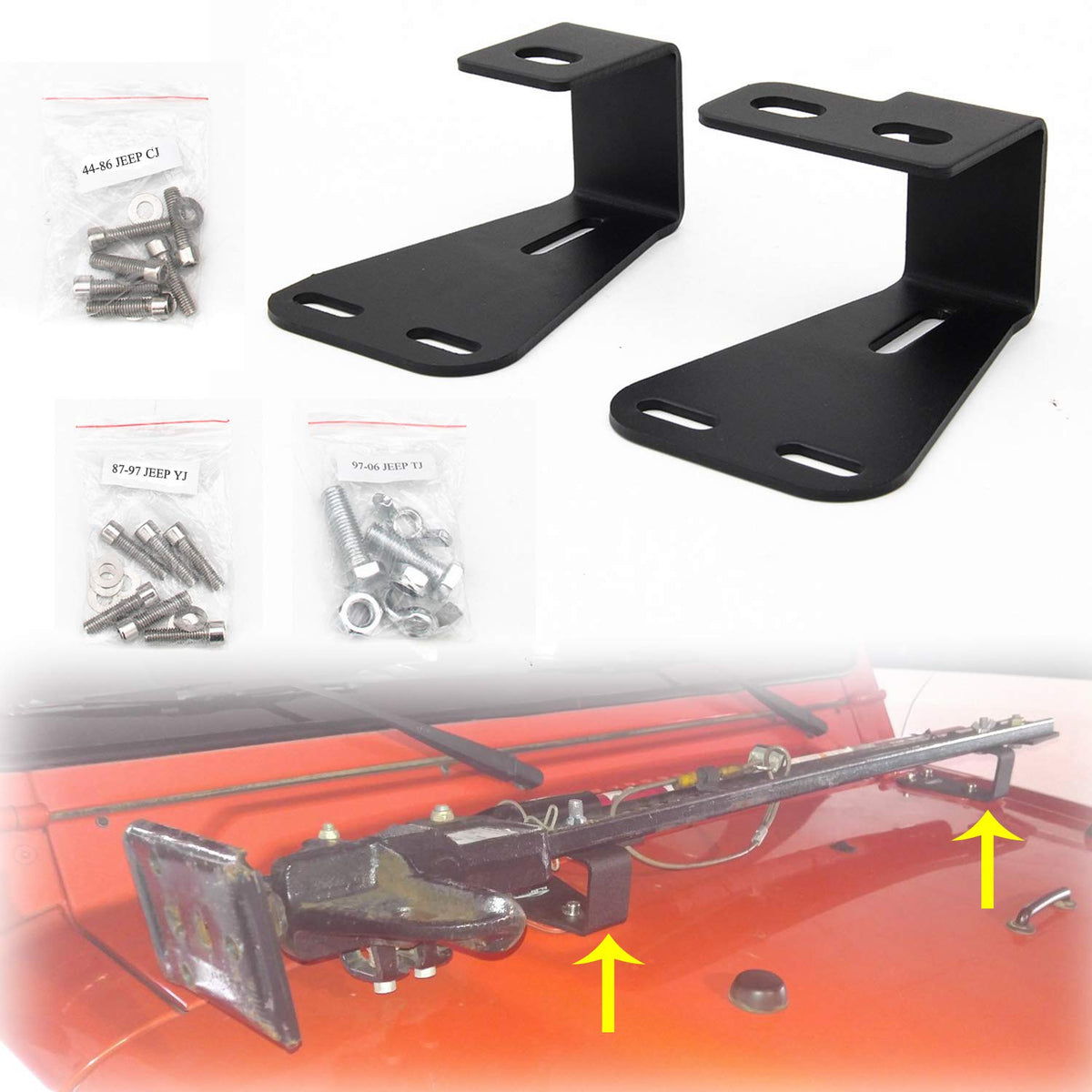 Autokun Hi Lift Jack Mount Hinge Mounting Hood Bracket For Jeep Wrangler Cj 1944-1986/ Yj 1987-1995/ Tj 1997-2006 (1 Pair)