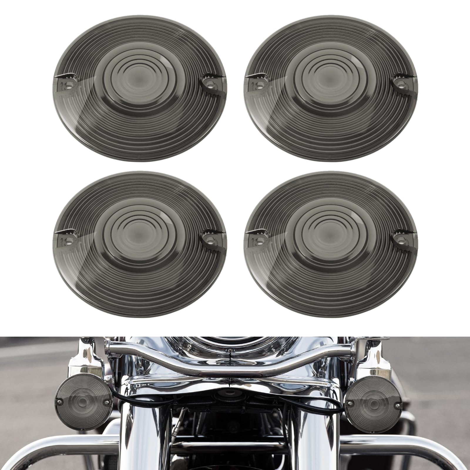 Amazicha Smoke 3 1/4 Inch Flat Turn Signal Lenses Covers Kit Compatible for Harley Davidson Touring Road King Road Glide Heritag