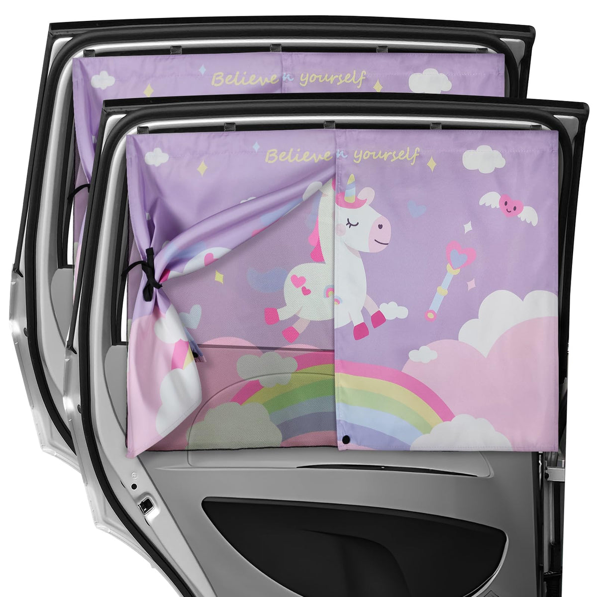 Car Window Shades, 2 Pcs Magnetic Double Layer Car Sun Shade For Side Windows Privacy Full Covers/Half Shade Options Unicorn Pat