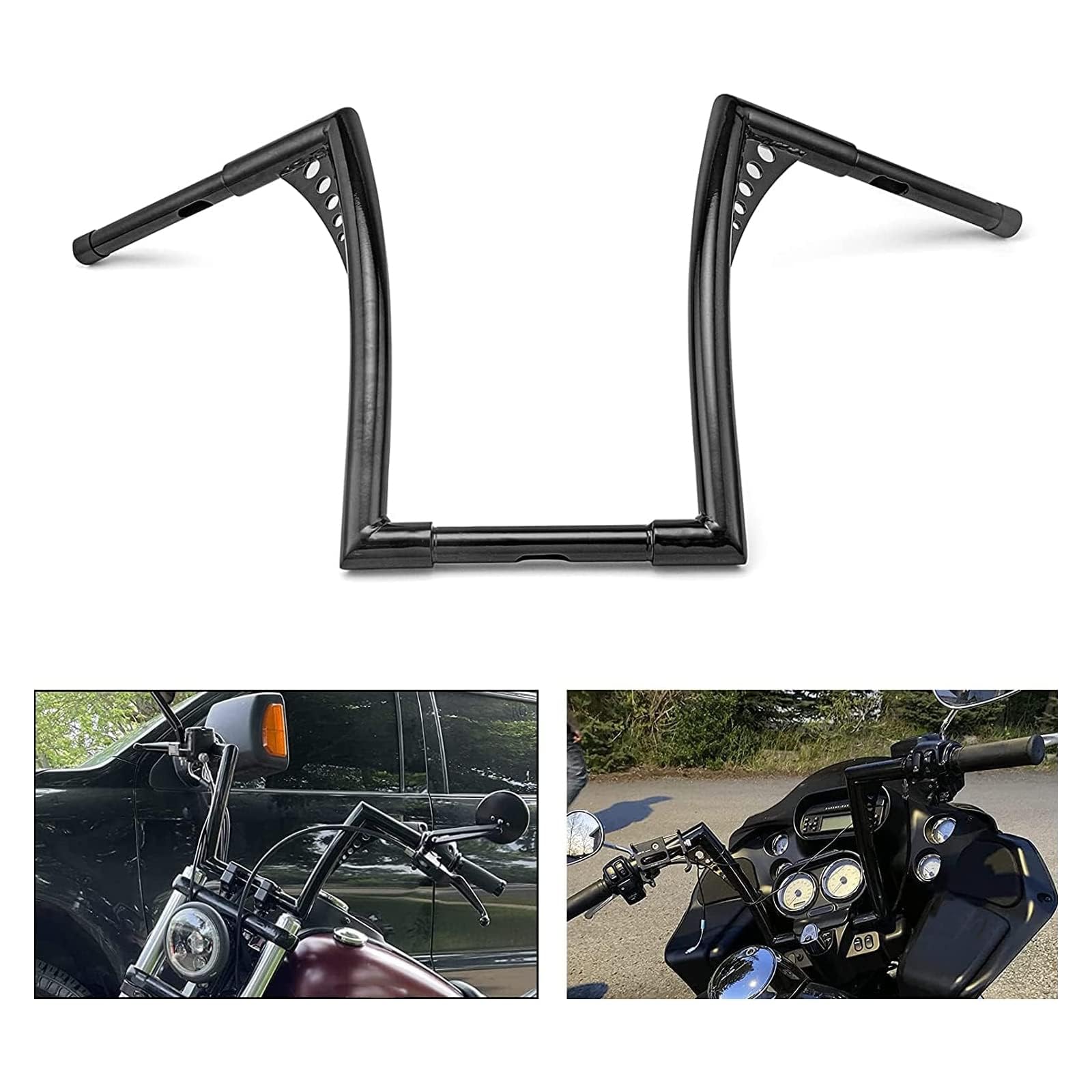 Wsays 12' Rise Handlebar Ape Monkey Bar 1-1/4' Diameter Bar Compatible With Harley Sportster Xl 1200 883 Softail Dyna Touring Road Glide 1998-2013 And Road King 1994-2022 Models, Black