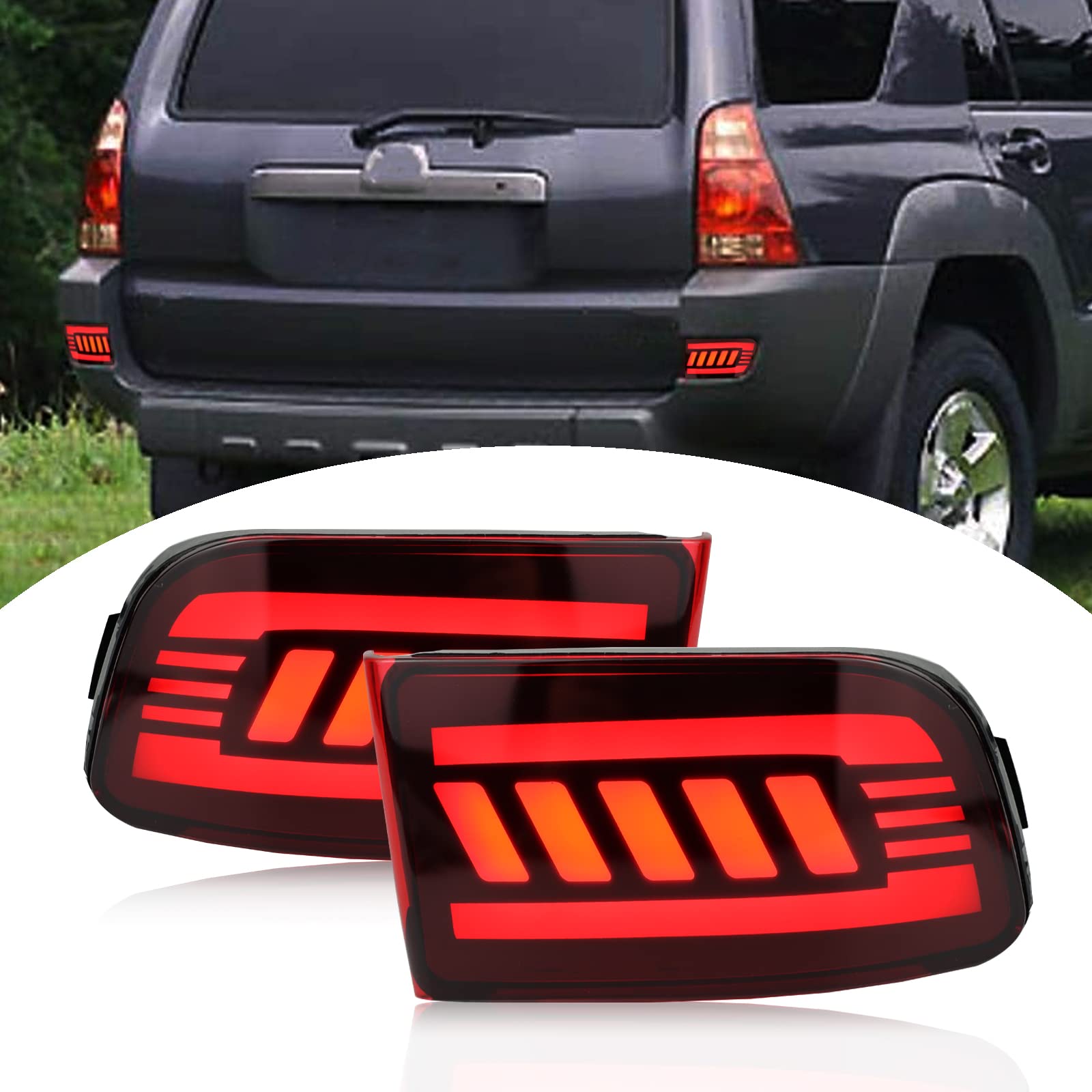 Binqigoo Red Housing Led Rear Bumper Reflector Lights Fog Drl Kit Assembly For 2003-2005 4Runner 2002-2009 Land Cruiser Prado 12