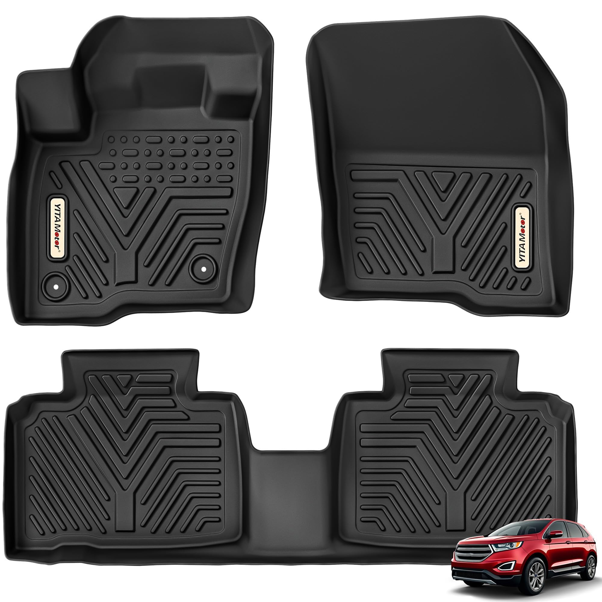 Yitamotor Floor Mats Compatible With 2015-2024 Ford Edge, Custom Fit Black Tpe Floor Liners 1St & 2Nd Row All-Weather Protection