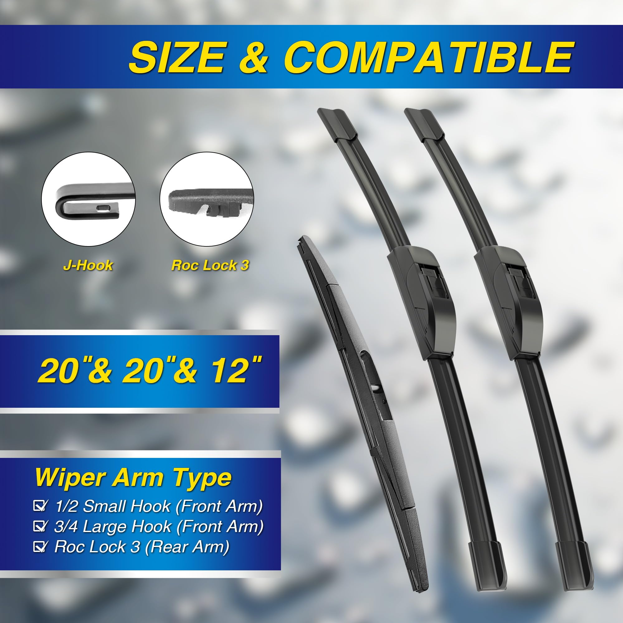 5 Plus Silicone Windshield Wipers Replacement For 2009-2014 Nissan Cube, 2003-2010 Honda Element Wiper Blades(Set Of 3),Automoti
