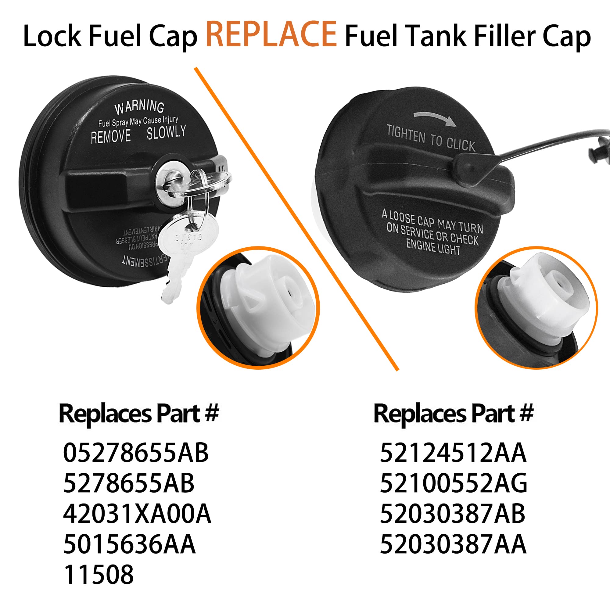 Fokes Locking Gas Cap - Chrome Black Fuel Cap for Dodge Jeep Ram, Fits Challenger, Grand Caravan, Cherokee, Wrangler, #05278655AB