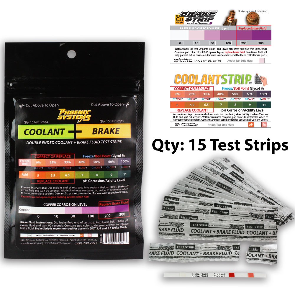 Phoenix Systems Brake Fluid & Coolant Test Strips - 15 Foil-Wrapped Strips for Accurate Fluid Testing, 1 Pack