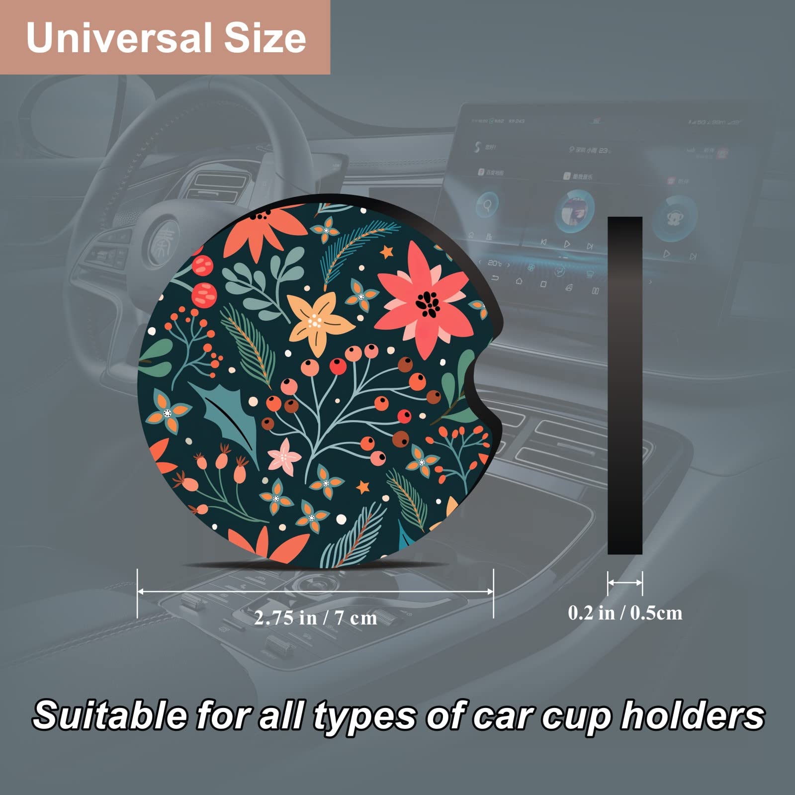 Oppsviust Car Cup Holder Coaster, Car Coasters for Cup Holders, 2PCS Universal Anti Slip Car Assecories, Cute Car Coasters with