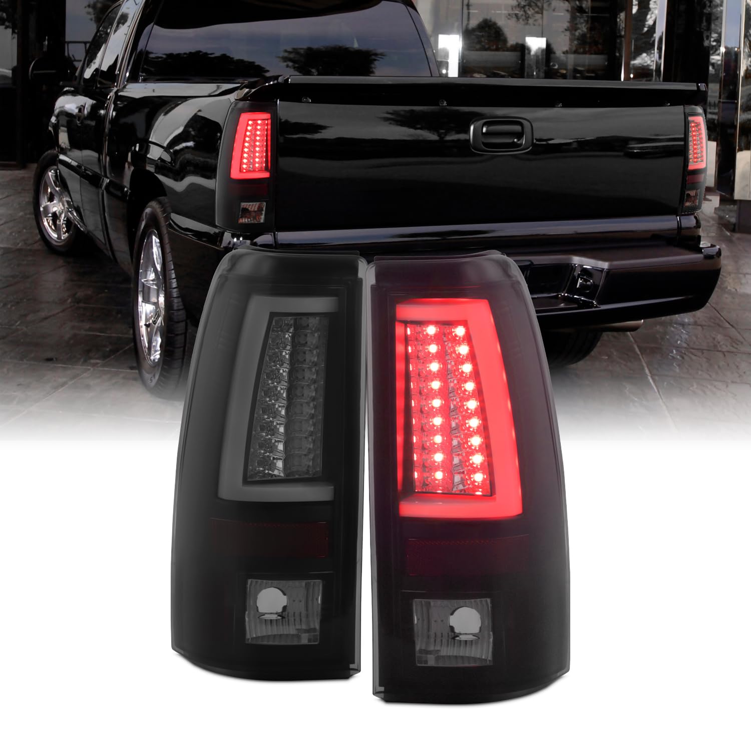 Akkon - For 03-06 Silverado 05-07 Silverado Hybrid Pickup Truck Black Smoked Rear V2 Led Tail Lights Brake Lamps