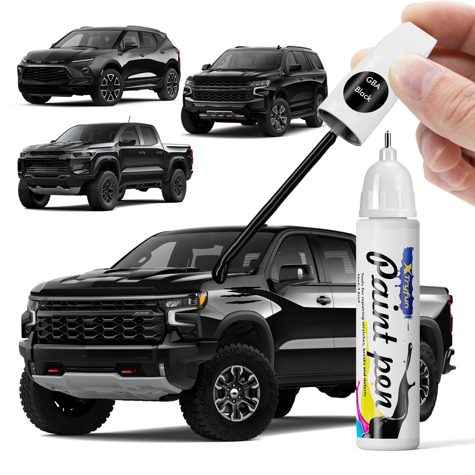 XTryfun GBA/WA555 Black Touch Up Paint Compatible with Chevrolet, DIY Car Paint Scratch Repair, Quick & Easy Fix Automotive Scra