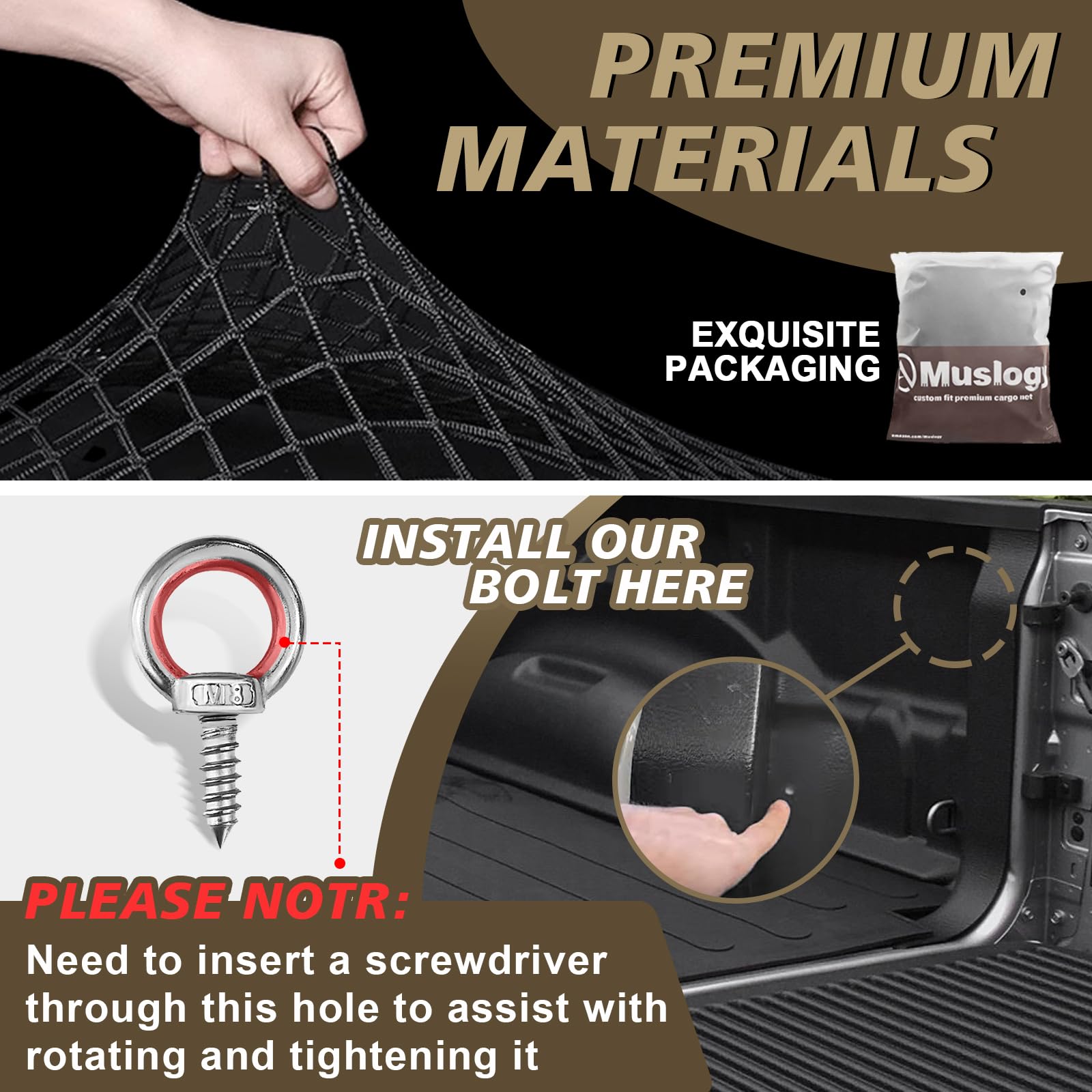 Muslogy Truck Bed Cargo Net Compatible With Dodge Ram 1500 2019-2025 Accessories Storage Organizer Pickup Truck Bed Envelope Sty