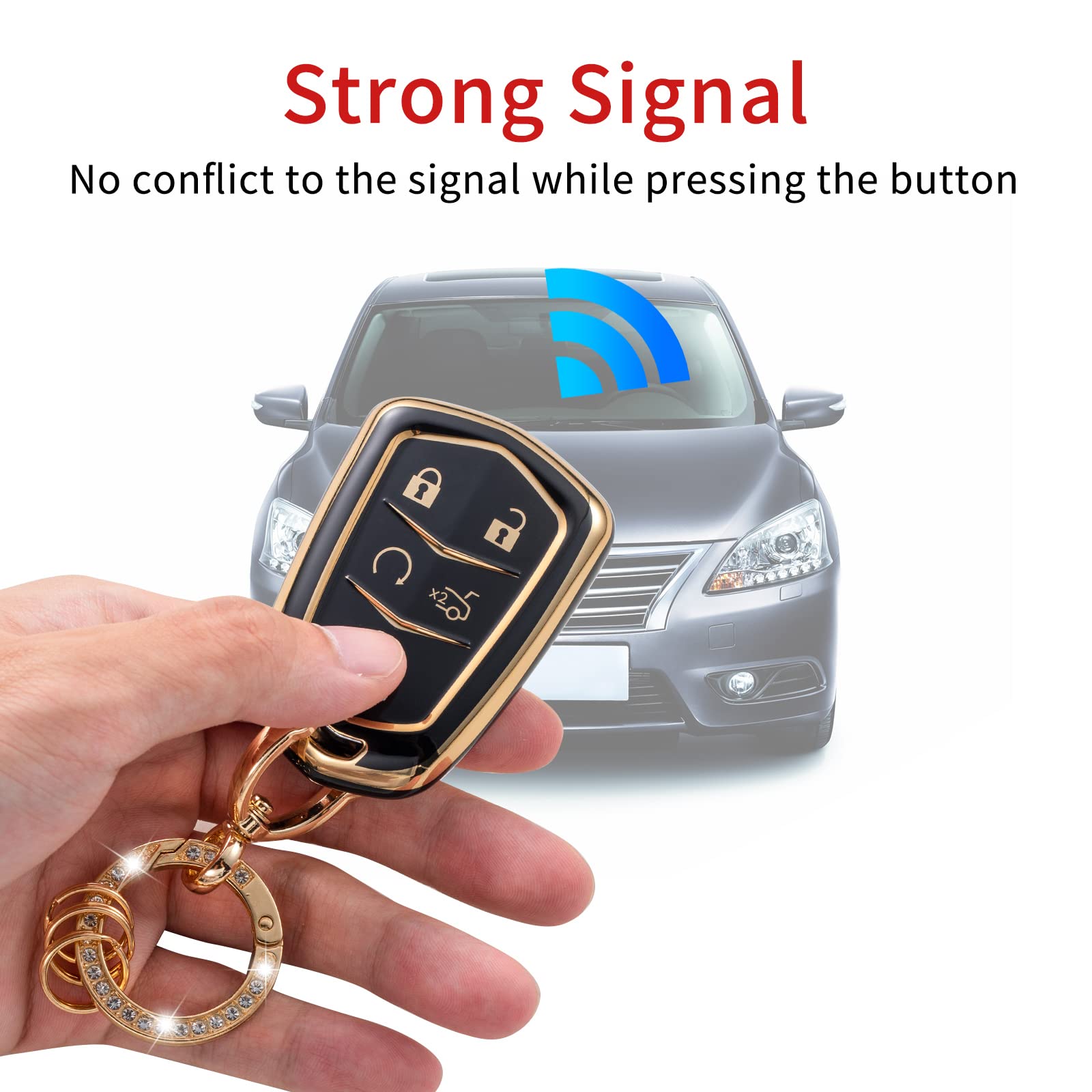 Gematay For Cadillac Key Fob Cover, Car Key Case Shell Protector For Cadillac Escalade Cts Srx Xt5 Ats Sts Ct6 5-Buttons Remote Start, White