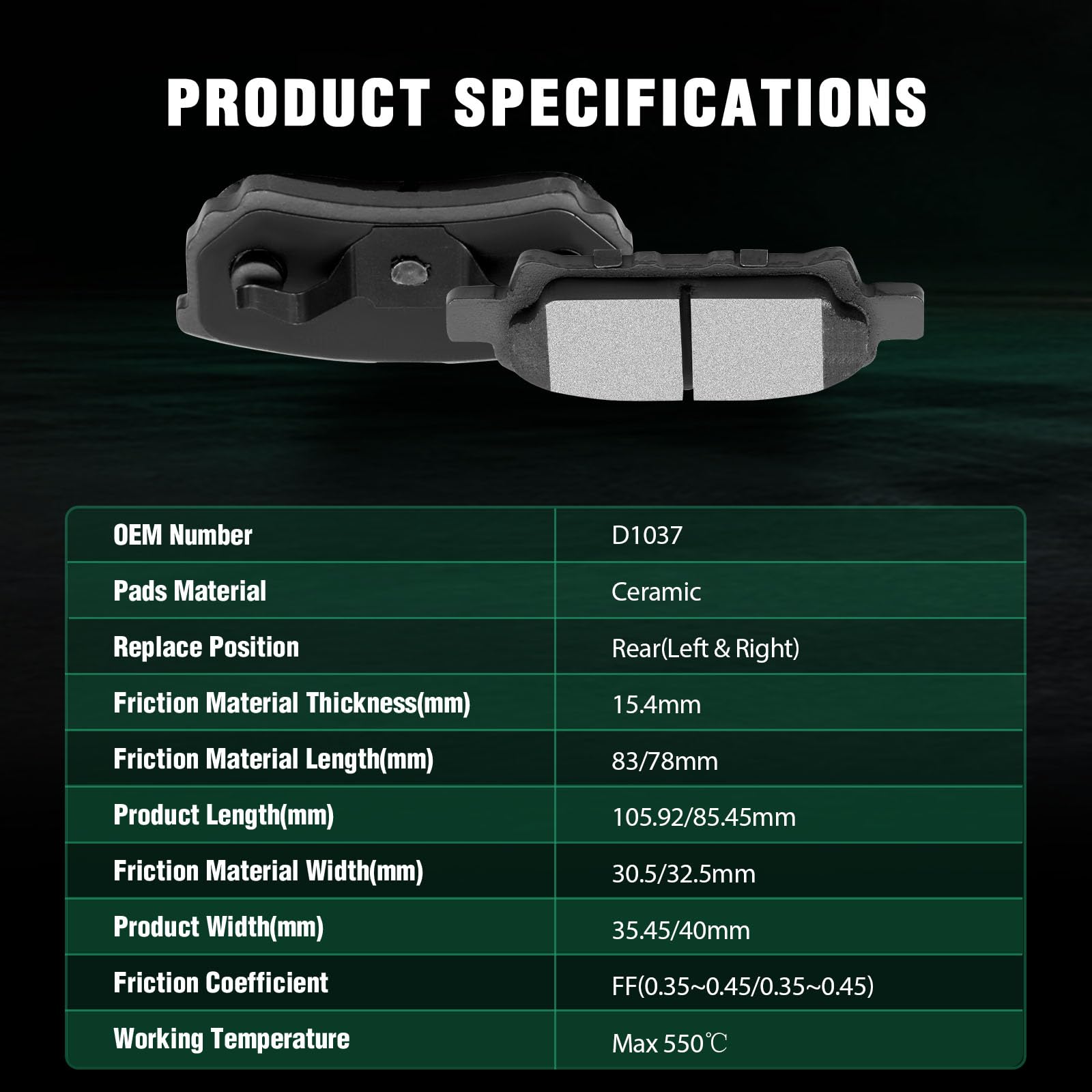 Automuto 4Pcs Rear Ceramic Disc Brake Pads Set D1037 For Chrysler 200 Sebring For Dodge Avenger Caliber For Jeep Compass Patriot