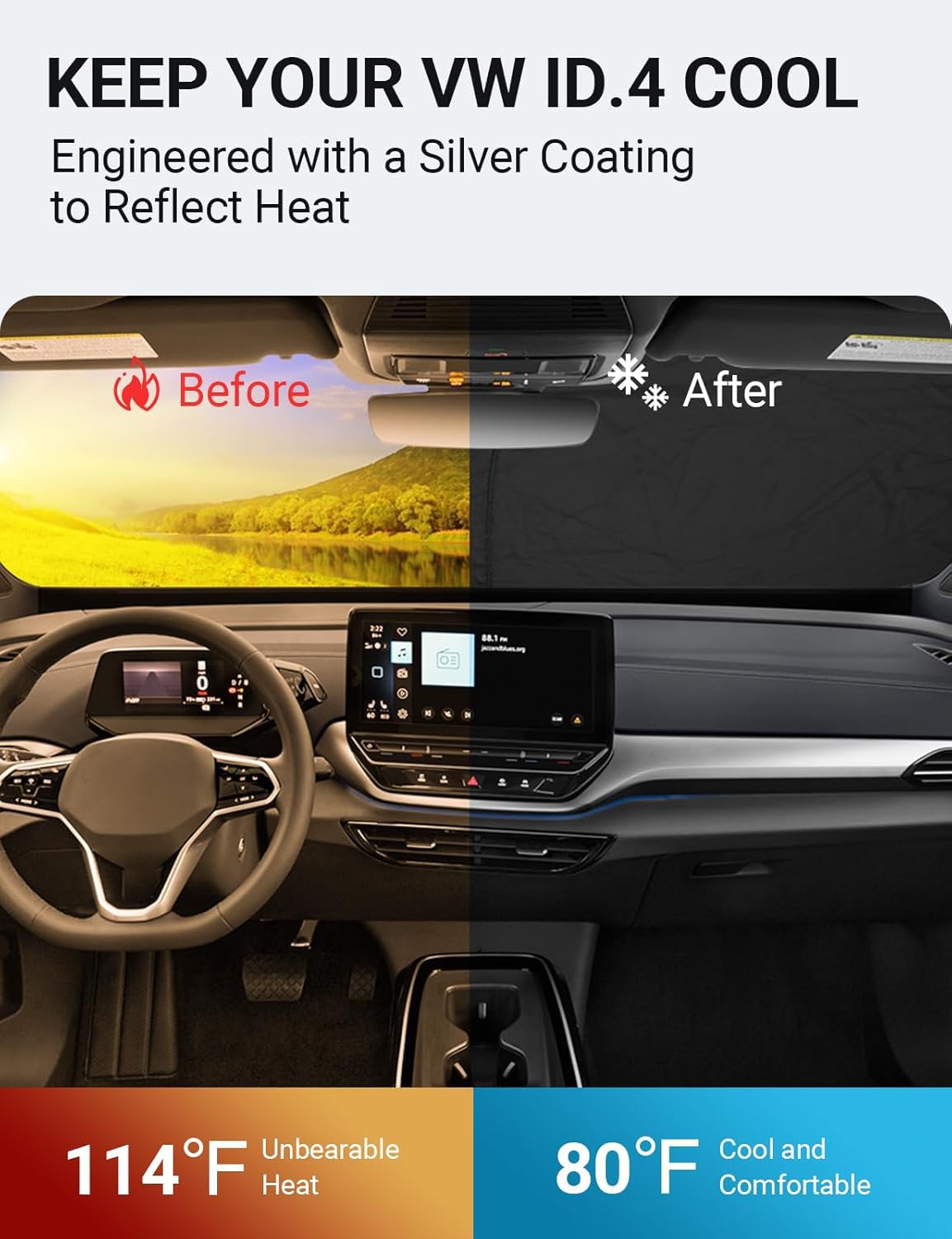 Proadsy 2025 Upgrade Windshield Sunshade Custom Fit 2021-2023 2024 2025 Volkswagen Vw Id.4 Window Shade Cover Sun Protector Bloc