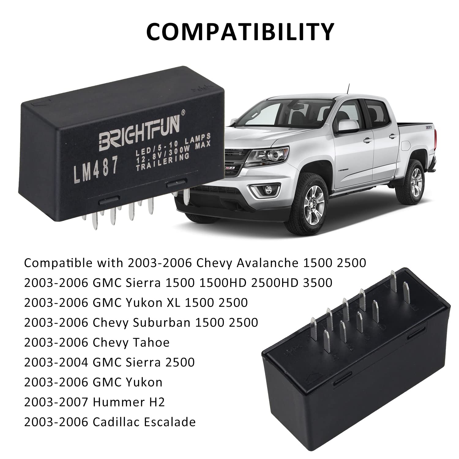 Brightfun 10-Pin Hazard Warning And Turn Signal Led Flasher Relay, Lm487 10383321 For Chevy Tahoe Gmc 2003-2006