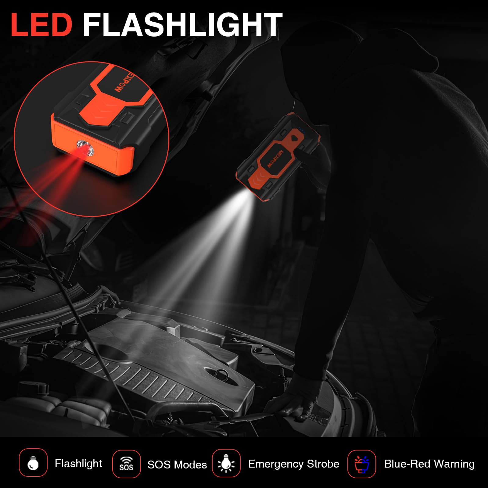 Nexpow Battery Jump Starter 2500A Car Jump Starter (Up To 8.0L Gas/8L Diesel Engines) 12V Car Battery Booster Pack With Usb Quic