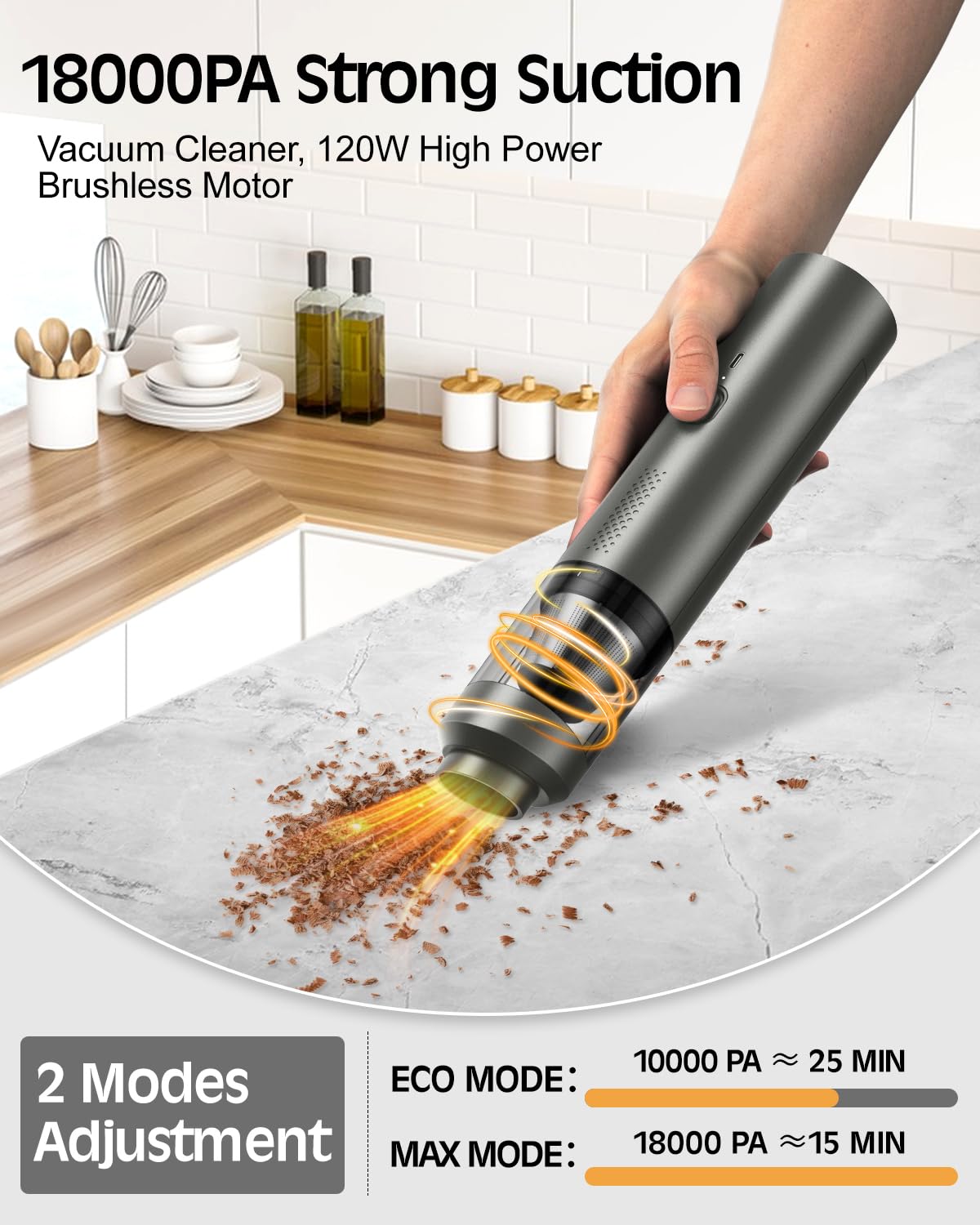 Car Vacuum Cleaner: 18000Pa Handheld Vacuum Cleaner Adjustable 2 Speed Brushless Motor And 120W High-Power Vacuum Cleaner 4000Ma