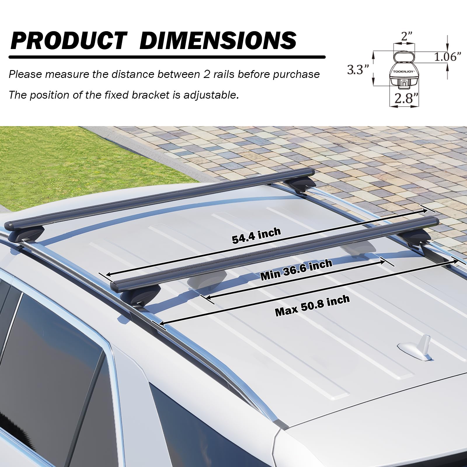 COWVIE 53 Inch Aluminum Roof Rack Cross Bars for Raised Side Rails, Adjustable Cargo Bars, Hold 165 LBS, Black