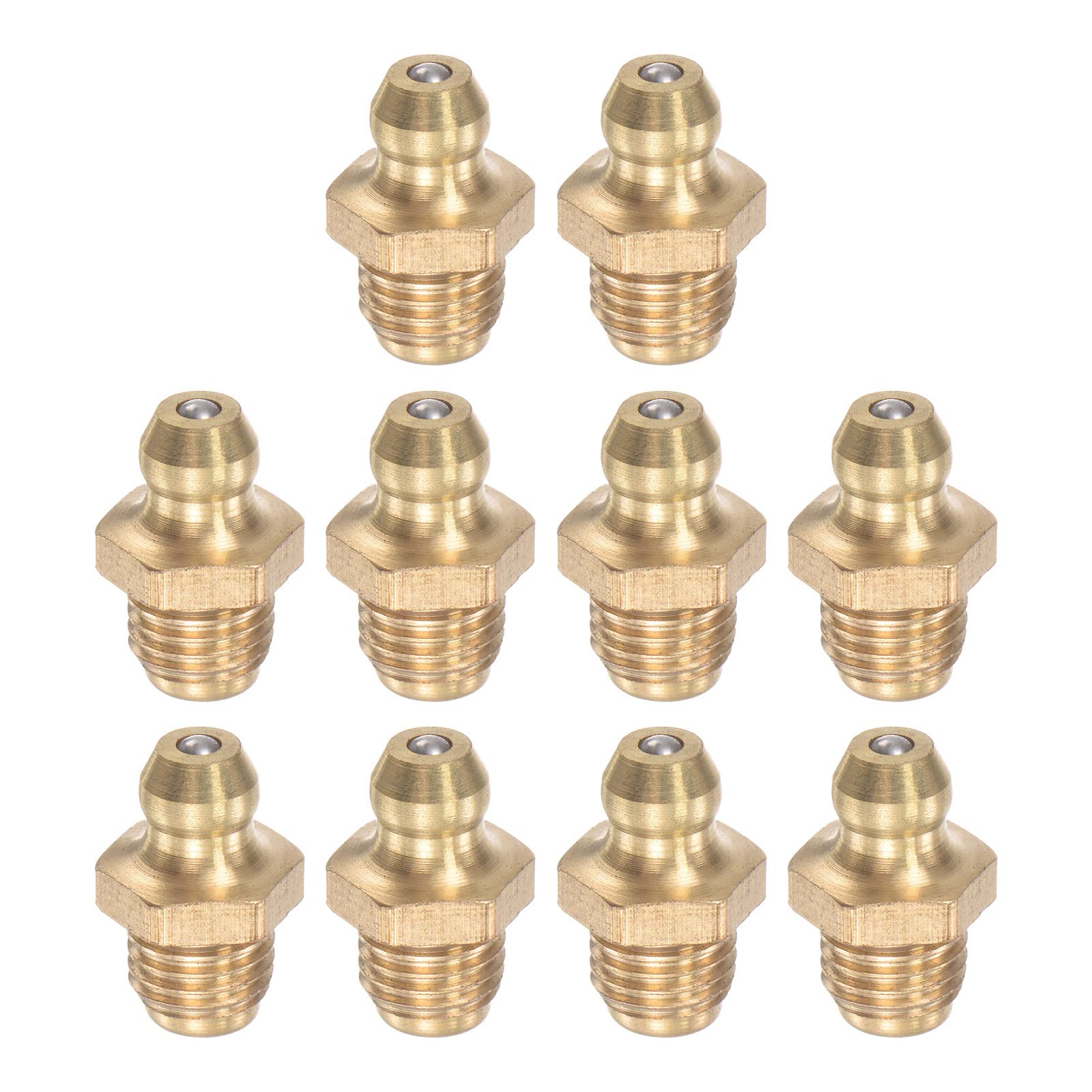 uxcell Brass Straight Grease Fitting Assortment 5/16-24 Thread 10mm Width Hydraulic Grease Fitting Accessories, 10Pcs