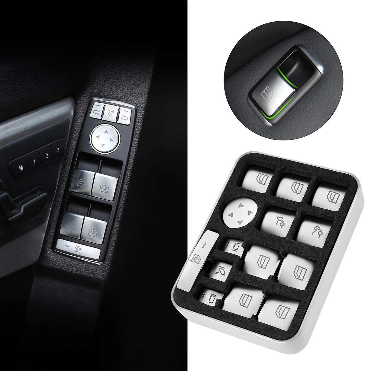 ALAVENTE Car Window Glass Lift Button Trim Cover Sticker for Mercedes Benz A/B/C(W204)/E(W212)/GLA/CLA/GLK/GL/ML/GLE Class (14 P