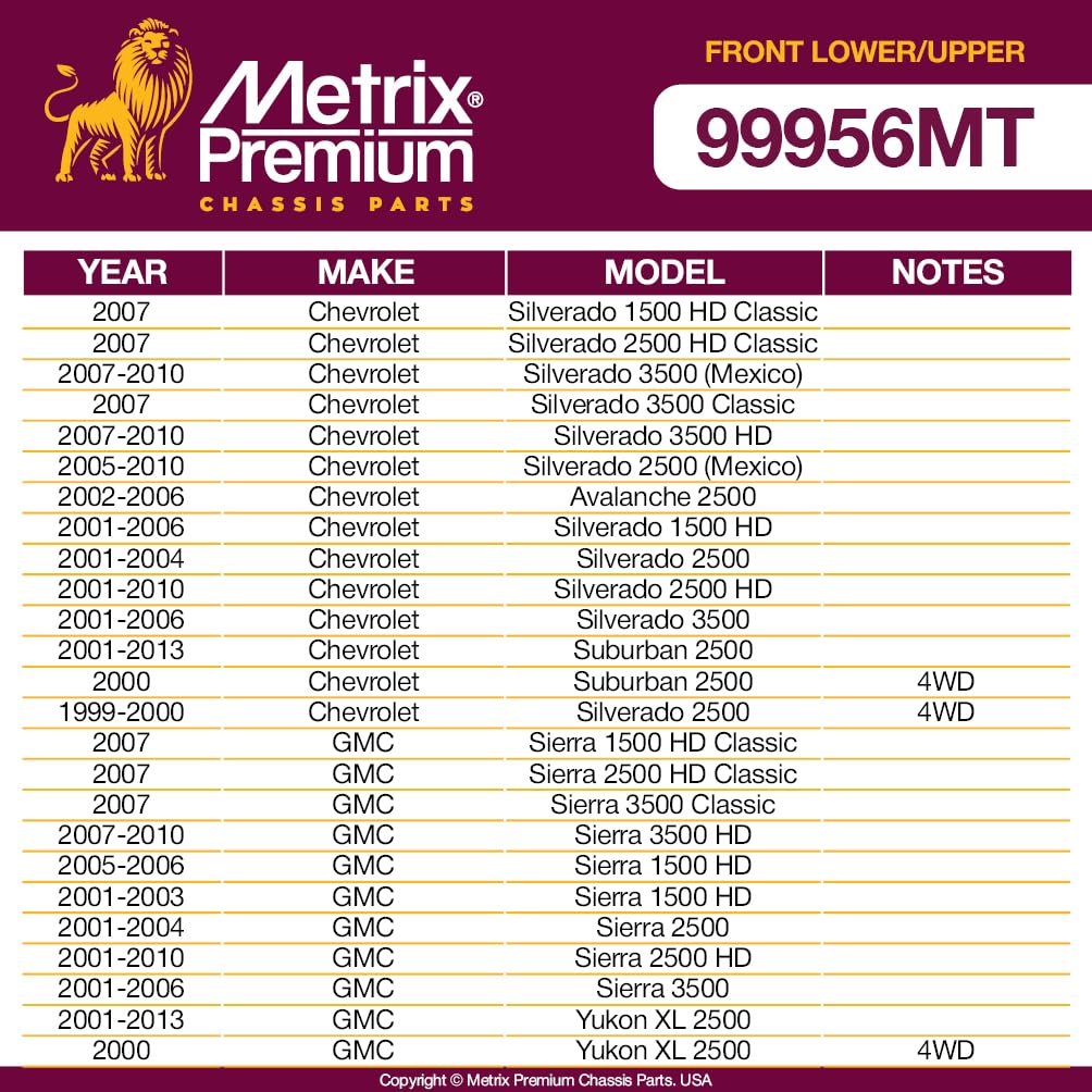 Metrix Premium Chassis Parts - 4 Pc Front Lower & Upper Control Arm And Ball Joint Kit Fits 07 Chevrolet Silverado 1500 Hd Class