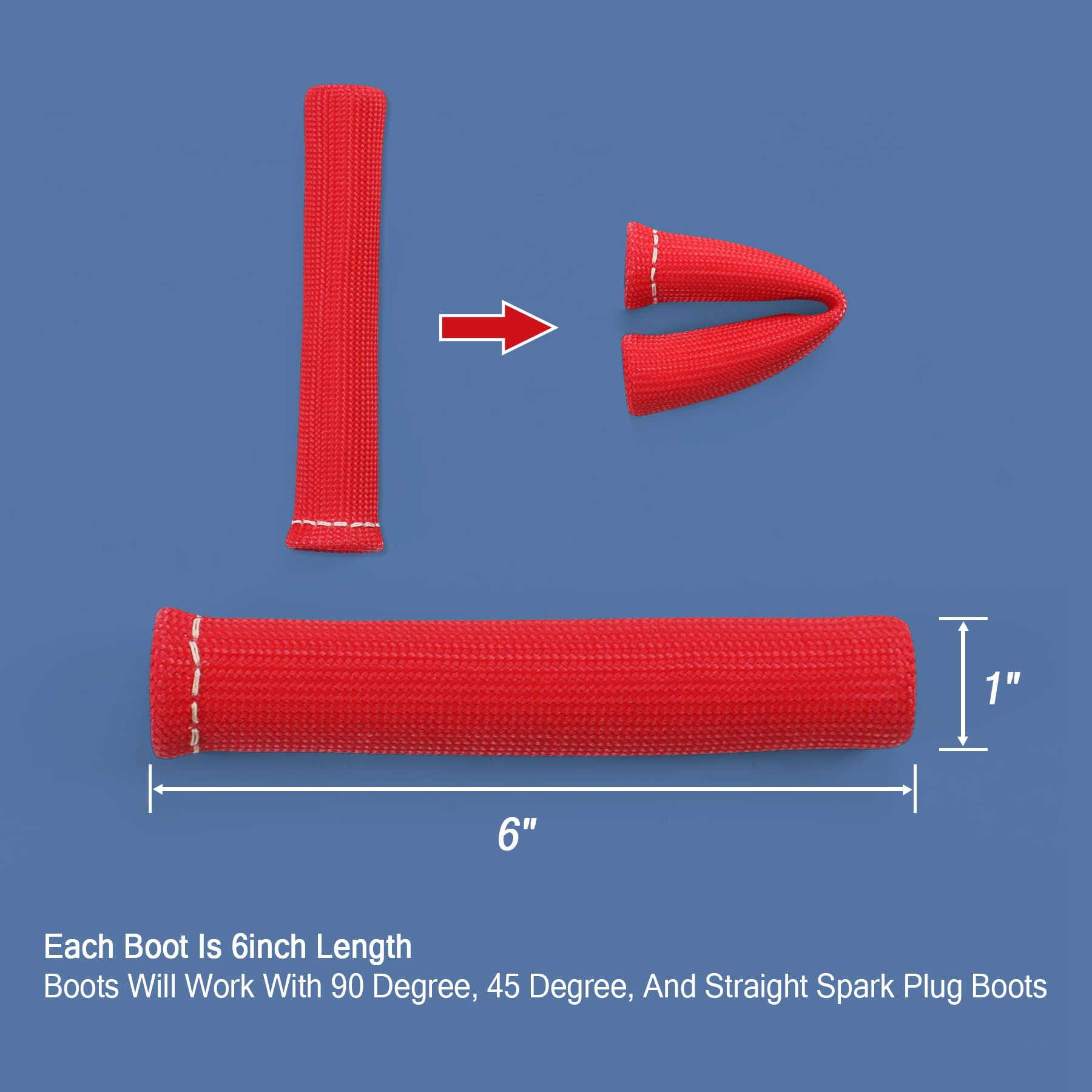 Jdmspeed 8Pcs Red 1200° Spark Plug Wire Boots Heat Shield Protector Sleeve Cover Replacement For Sbc Bbc 350 454 6 Inch