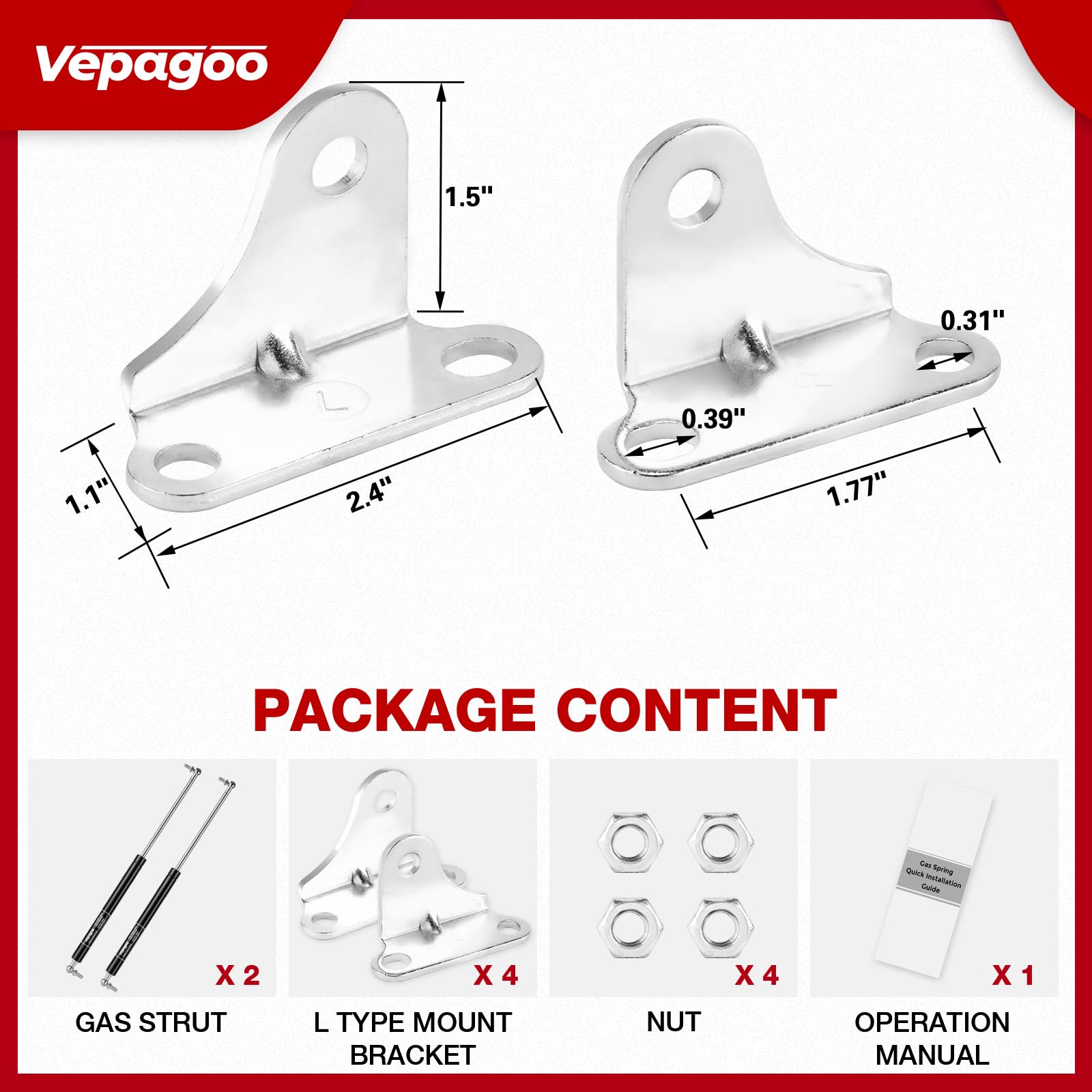 20 Inch 100Lb/445N Per Gas Shock Strut Spring For Rv Bed Boat Bed Cover Door Lids Floor Hatch Door Shed Window And Other Custom Heavy Duty Project, Set Of 2 Veapgoo