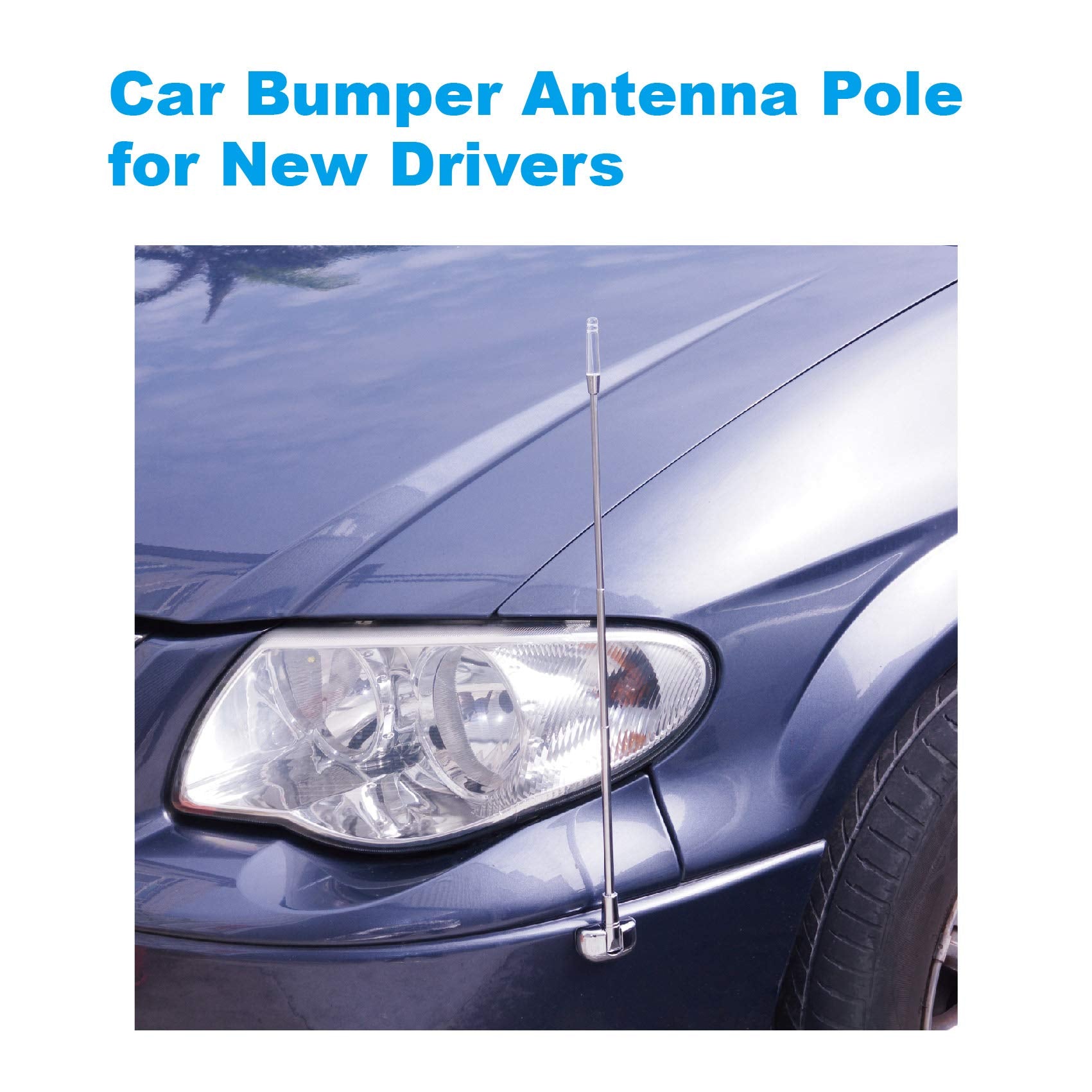 Hypersonic 2-Pack Car Bumper Corner Antenna Poles - Stainless Steel, Chrome, 11in x 2in x 1.5in, Universal Fit Driving Marker Protector
