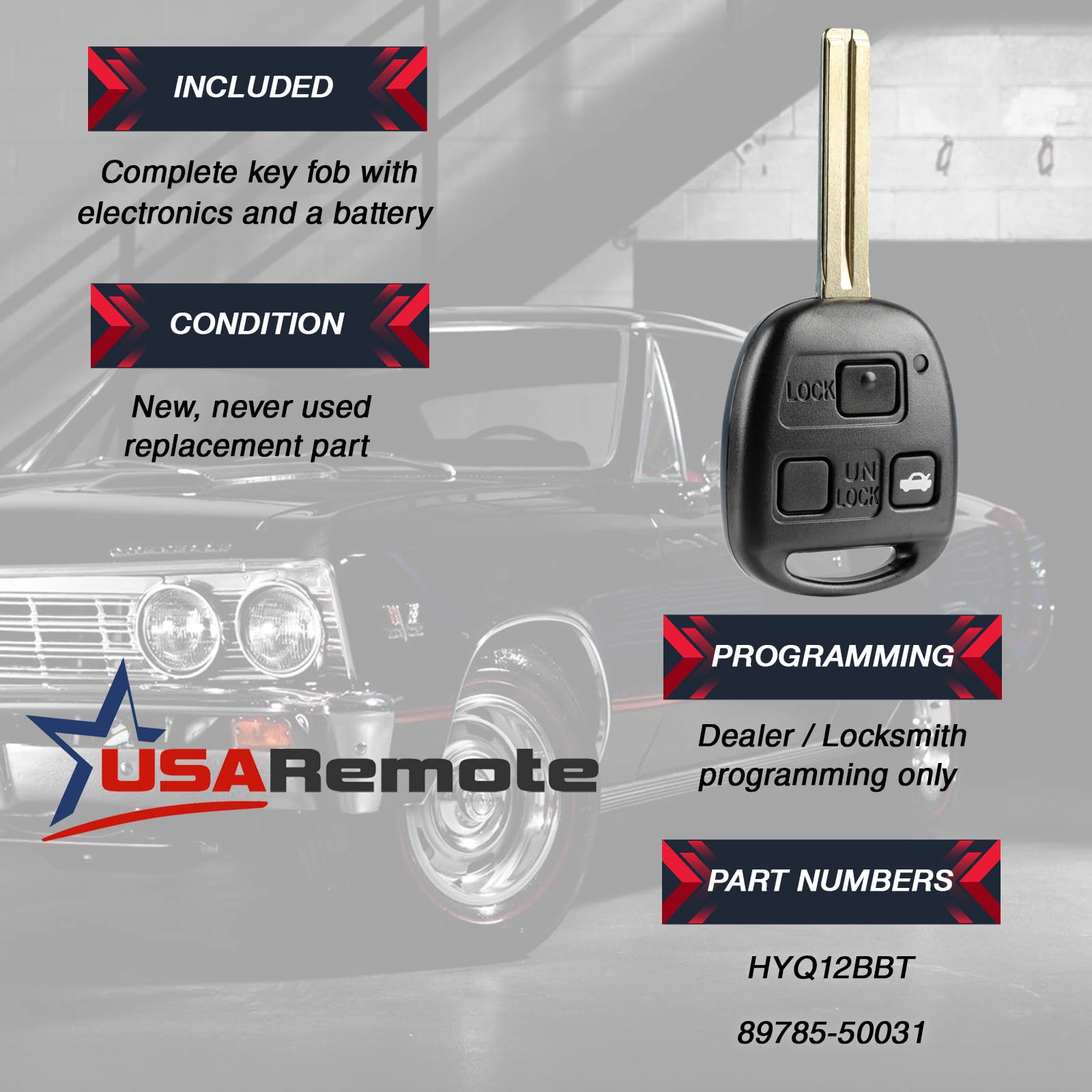 Car Key Fob Keyless Entry Remote fits ES330 LS430 SC430 (HYQ12BBT, 1511A-12BBT)