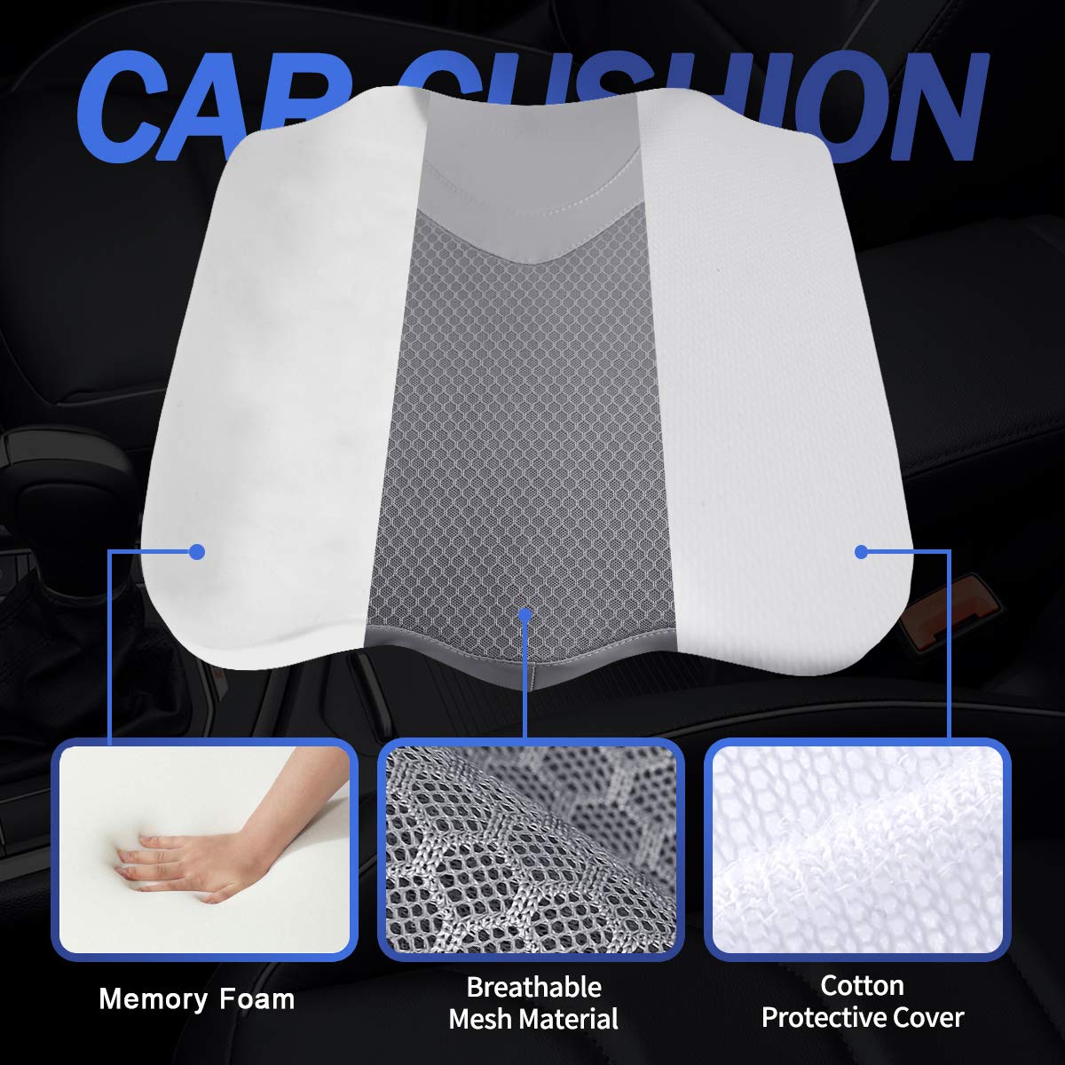 Kingleting Car Seat Cushion, Heightening Wedge Seat Cushion For Sciatica Tailbone Pain Relief, Auto Seat Cushion For Short Peopl