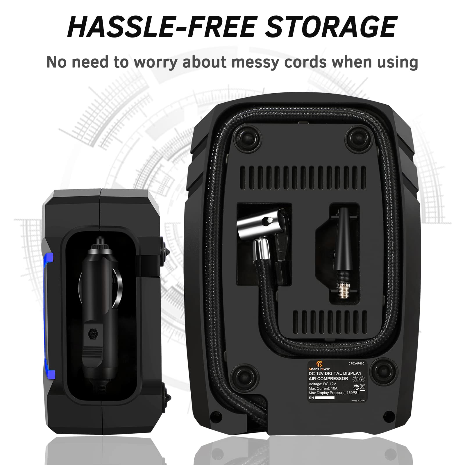 C P Chantpower Air Compressor Tire Inflator,12V Dc Car Tire Pump With Digital Pressure Gauge, 150Psi With Car Power Adaptor, Auto Shut Off For Car Tires, Bicycles And Other Inflatables (2-Blue)