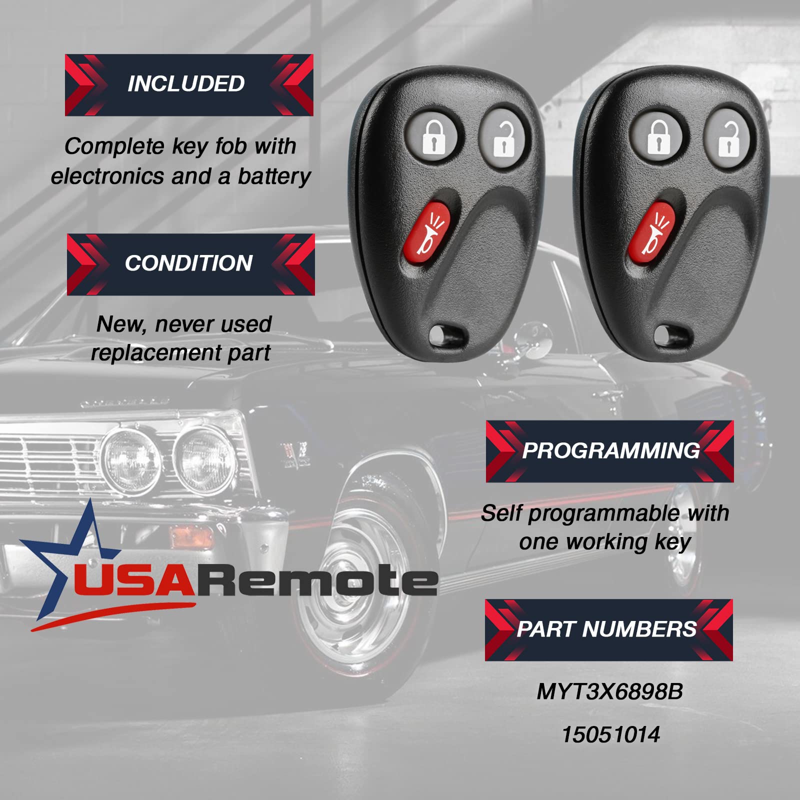 Car Key Fob Keyless Entry Remote with Ignition Key fits Chevy Trailblazer / Buick Rainier / GMC Envoy / Isuzu Ascender / Oldsmobile Bravada / Saab 9-7x (15008008), Set of 2