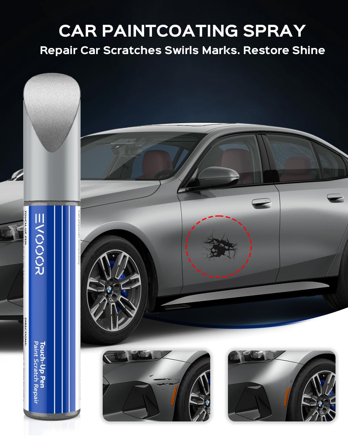 Touch Up Paint For Bmw, Titan Silver(354) Exact Match Touch Up Paint Car Scratch Repair (Titan Silver Metallic For 3/5 Series)