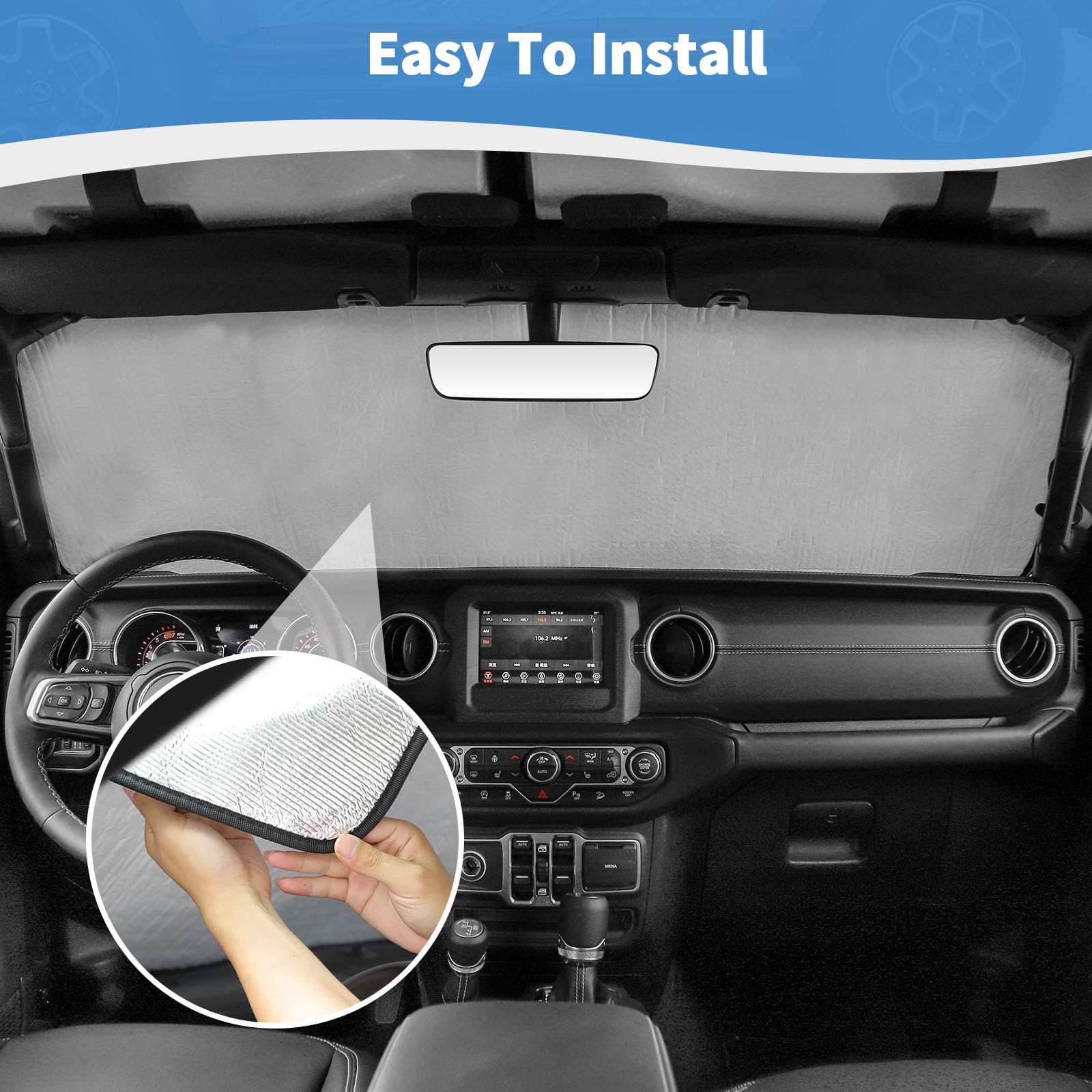 RT-TCZ for Wrangler JL Windshield Sun Shade Front Sun Visor Mat for Jeep Wrangler JL JLU 2018-2024 for Jeep Gladiator JT 2020-2024