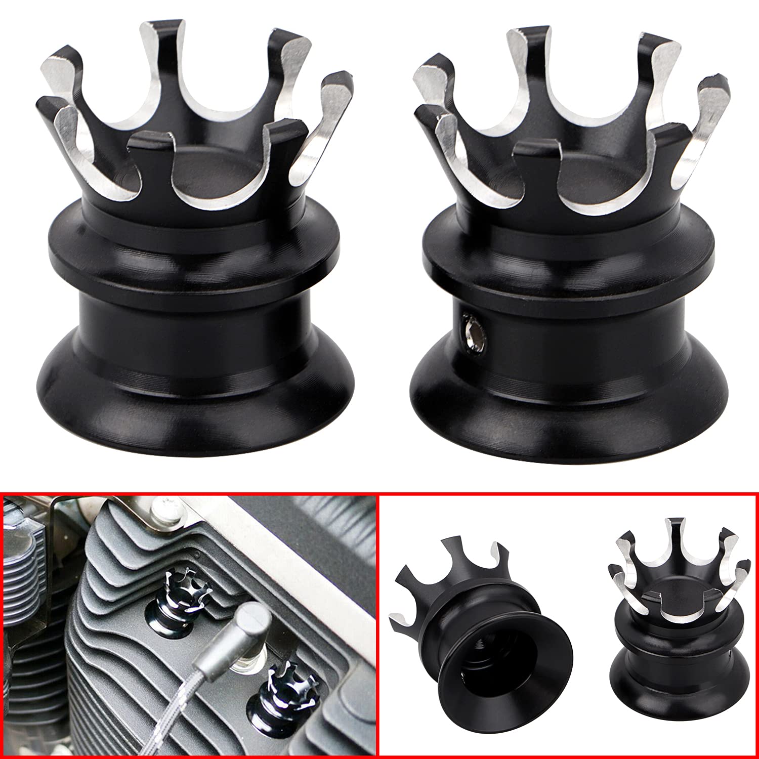 Xmmt Black Motorcycle Crown Head Bolt Covers Spark Plug Engine Topper Nut Cap For Harley Sportster 1986-2018 /Twin Cam 1999-2017
