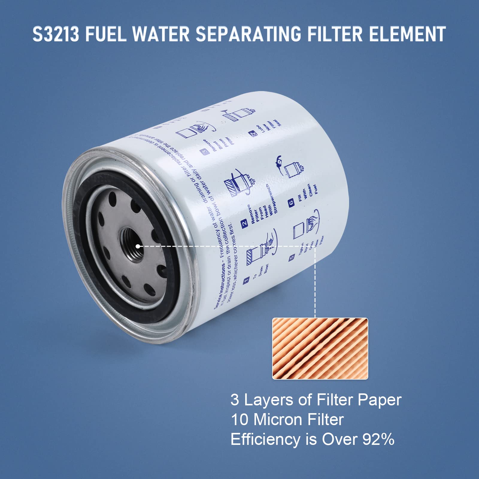 Carmocar Marine Fuel Water Separator Filter Assembly S3213 Filter Element With Collection Bowl Replacement For 3/8 Inch Npt Outb