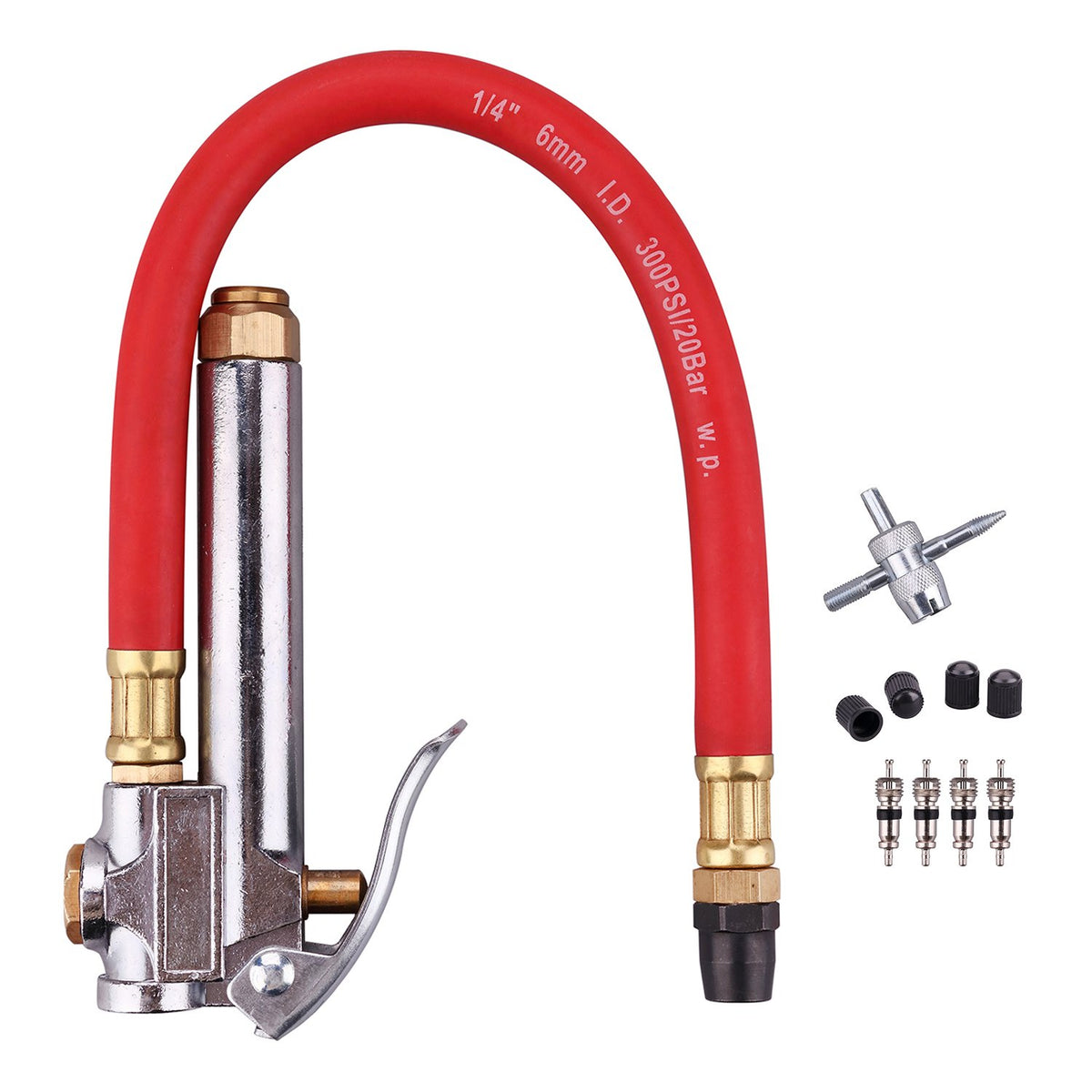 Wynnsky Bayonet Style Tire Inflator Gauge, With Heavy Duty Straight Head Air Chuck And 12'' Hose - 10 To 90 Psi