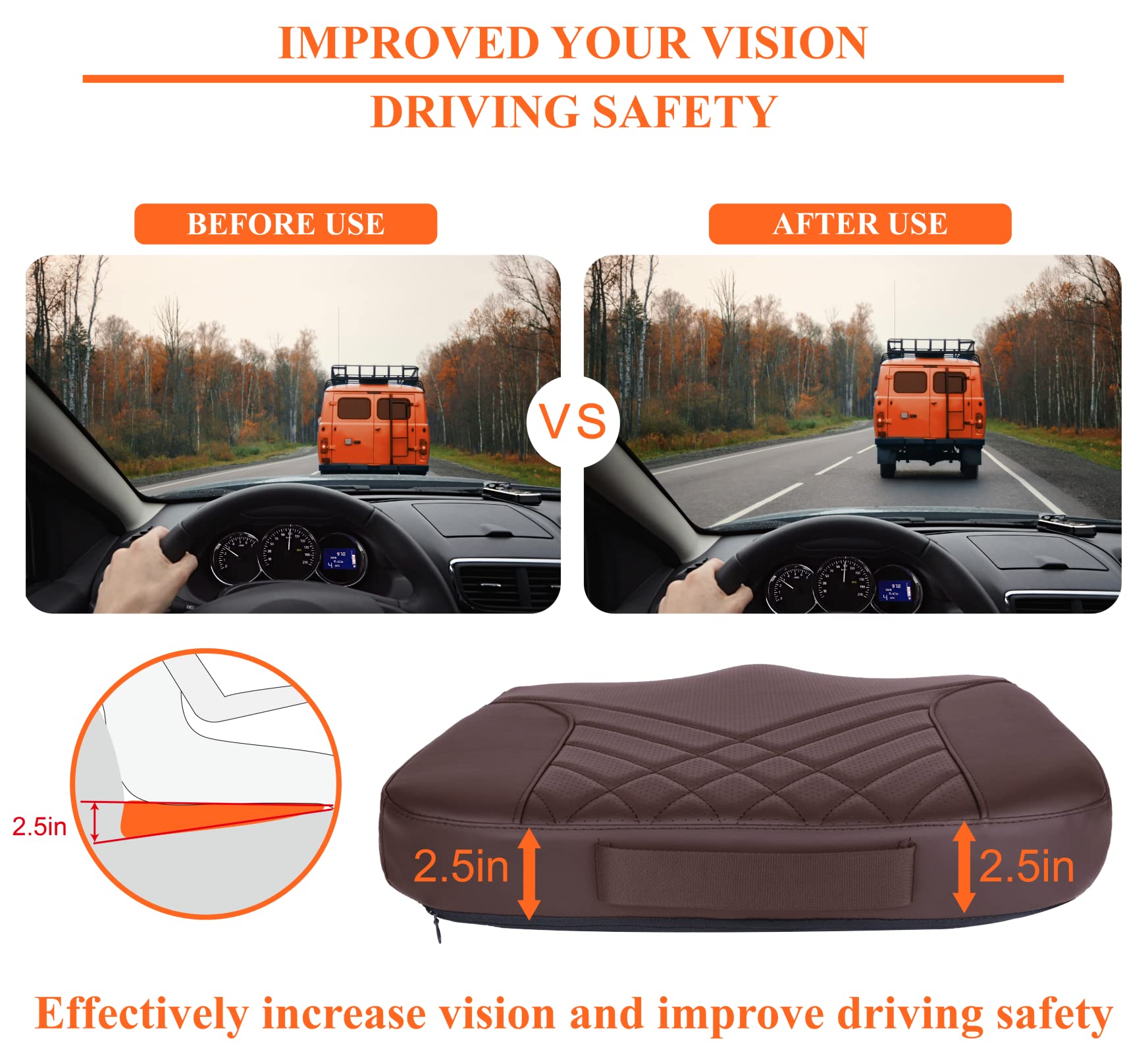 Kingphenix Premium Car Seat Cushion, Memory Foam Driver Seat Cushion To Improve Driving View- Coccyx & Lower Back Pain Relief- S