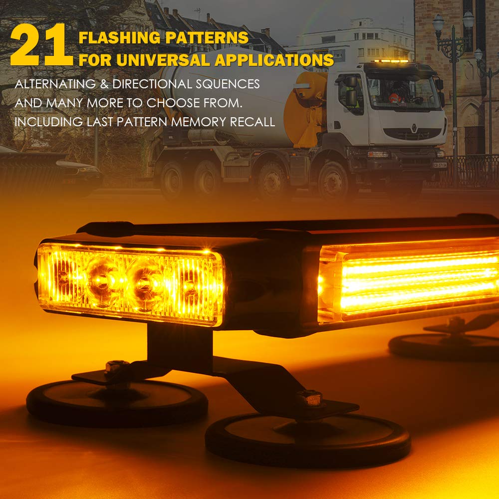 Xprite Amber Cob Led Rooftop Strobe Flashing Light Bar Double Side 21 High Visibility Emergency Hazard Warning Beacon Lights W/Magnetic Base For Safety Vehicles Tow Trucks Pickup Cars Snowplow
