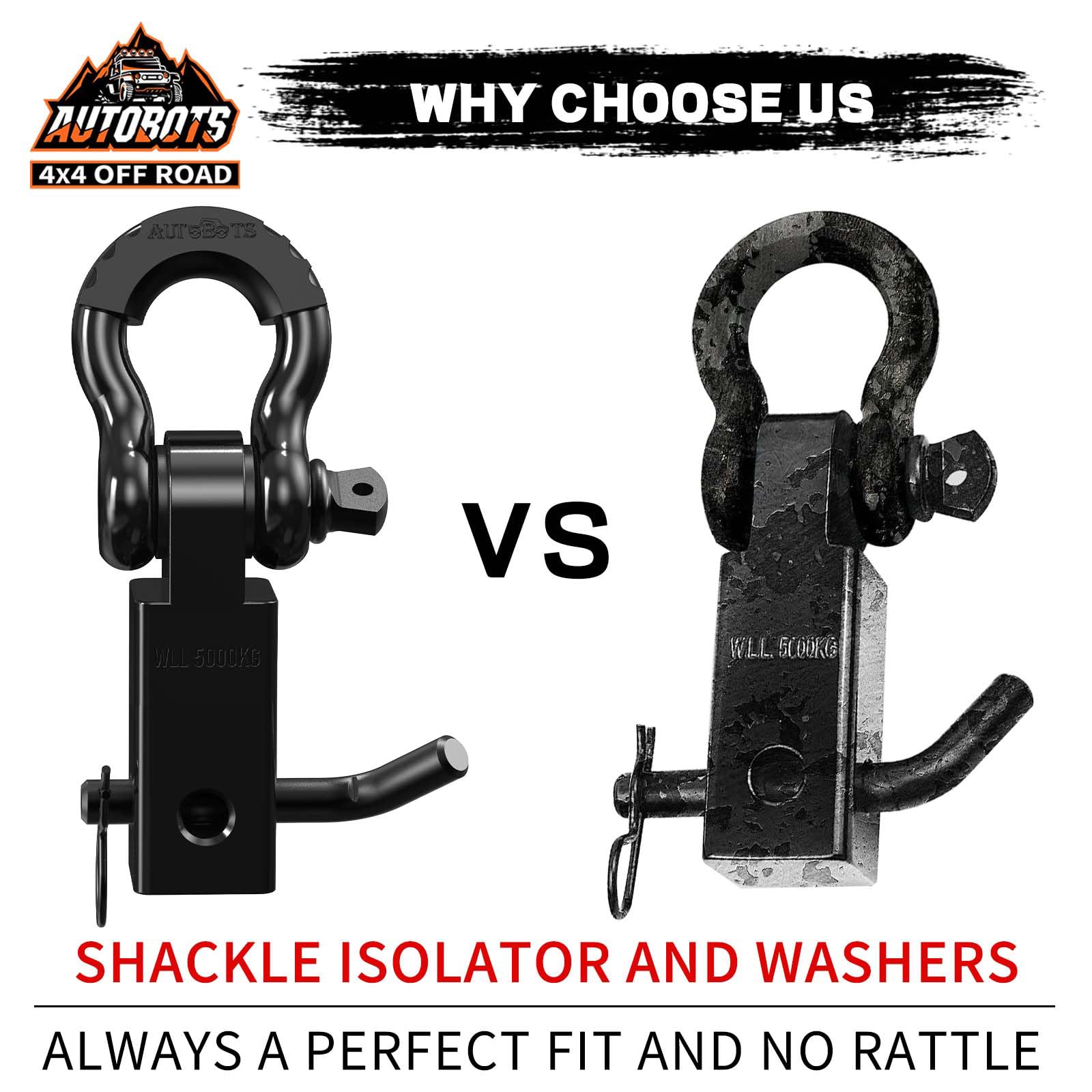 AUTOBOTS Tow Hitch Receiver 2'', 45,000 Lbs Break Strength Shackle Hitch Receiver with 5/8'' Hitch Pin, 3/4 D Ring Shackle, Towi