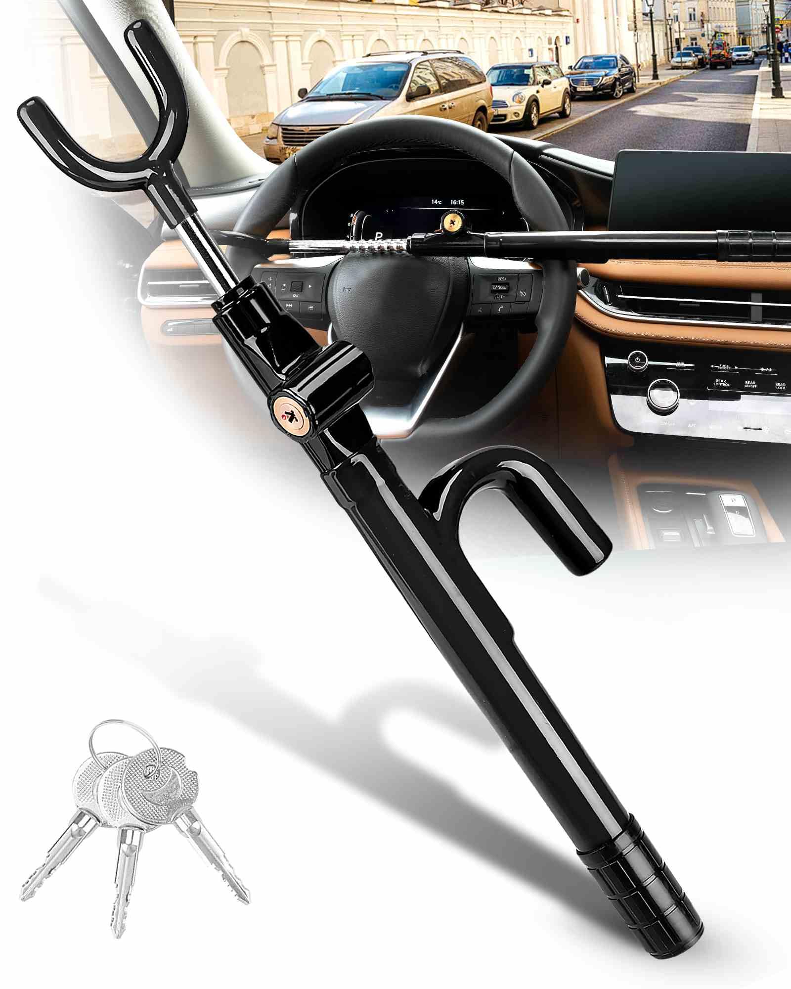 Tevlaphee Steering Wheel Lock Anti-Theft Device Security Car Lock Anti Theft Car Device Visible Antitheft Locking Devices Adjust