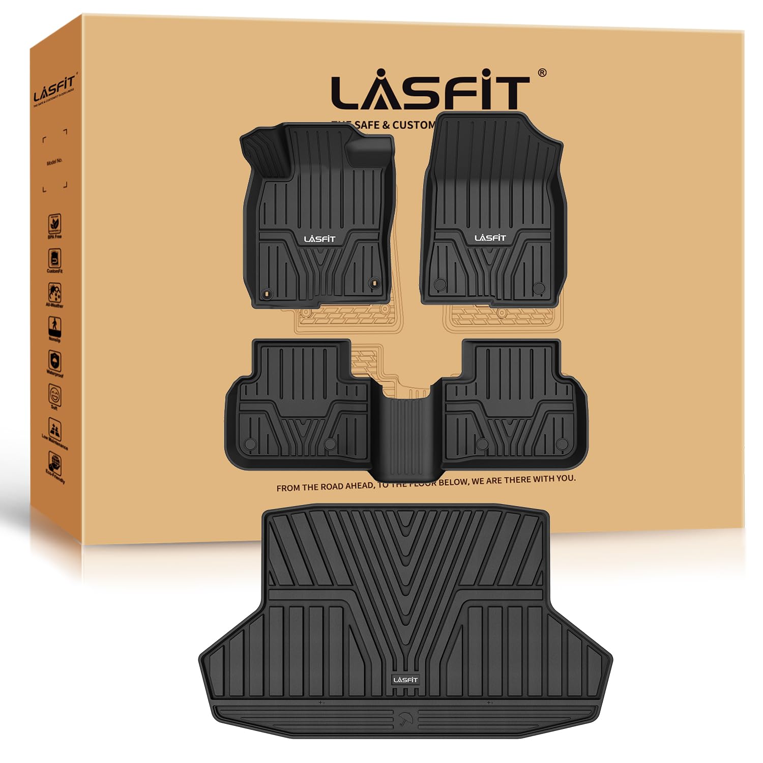 Lasfit Floor Mats And Trunk Mat For Honda Civic 2025 2024 2023 2022 Sedan (Fits Rear Seats With Or Without Usb Ports), All Weath