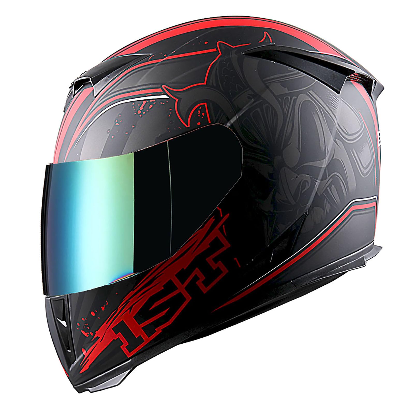1STorm Motorcycle Full Face Helmet Skull King Matt Red+ One Extra Clear Shield, Size Medium (55-56 CM,21.7/22.0 Inch)