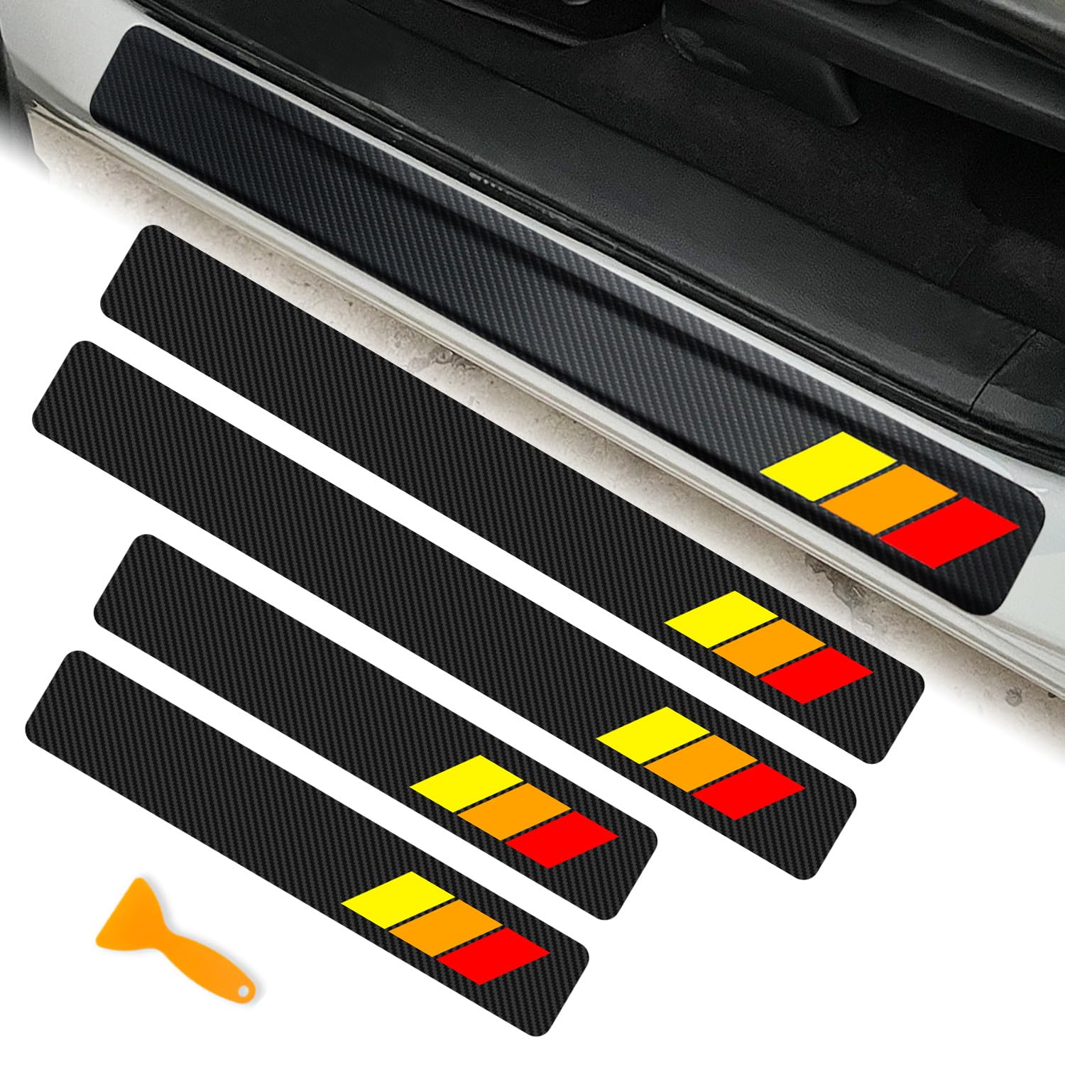 Mochent Tricolor Door Sill Protectors For Toyota Tacoma Trd 4Runner Tundra Rav4 Highlander Accessories, Carbon Fiber Front/Rear