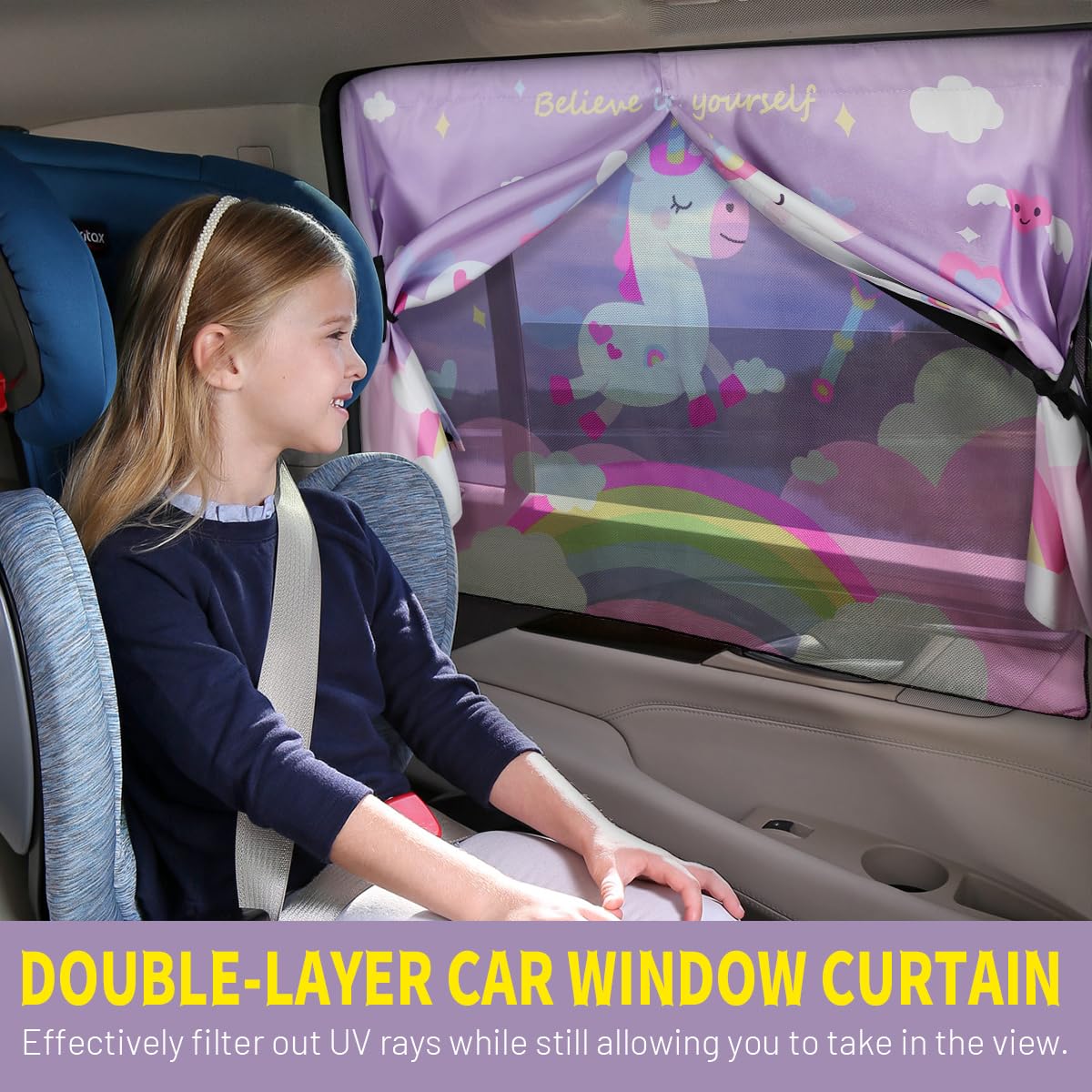 Car Window Shades, 2 Pcs Magnetic Double Layer Car Sun Shade For Side Windows Privacy Full Covers/Half Shade Options Unicorn Pat
