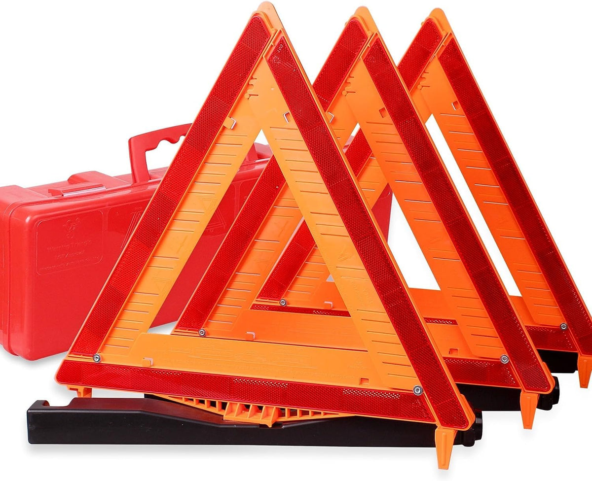 Cartman 3 Pack Warning Triangle,Enmergency Reflector, Emergency Triangles For Vehicles,Triangle Kit With Case (Without Sand)