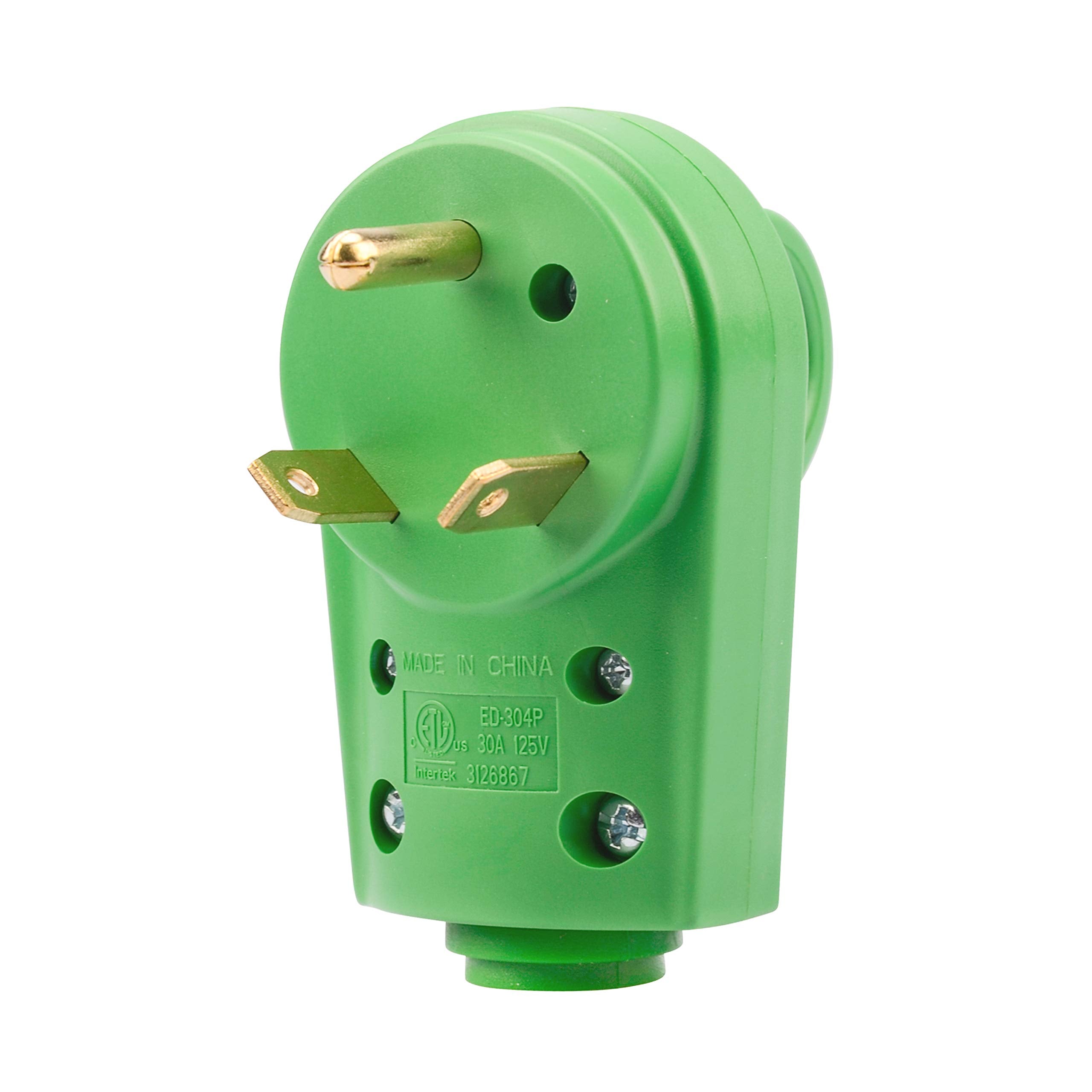 Rvguard Nema Tt-30P Rv Replacement Male Plug 125V 30 Amp With Disconnect Handle, Green