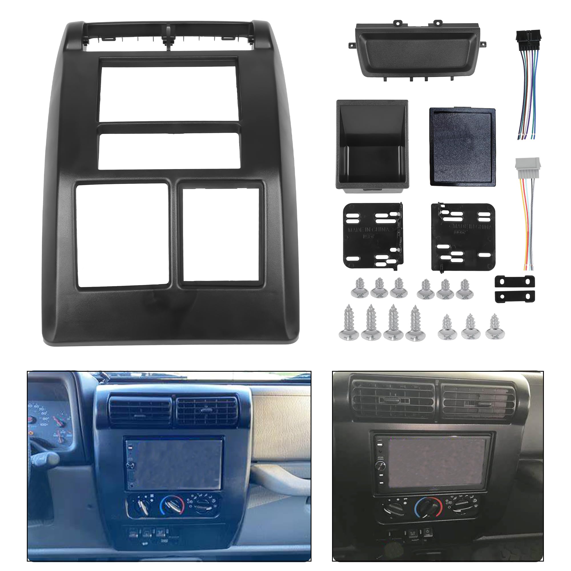 OKPARZ Compatible for Double DIN Dash Radio Bezel Center Trim Panel 1997 1998 1999 2000 2001 2002 Jeep Wrangler TJ 95-6549