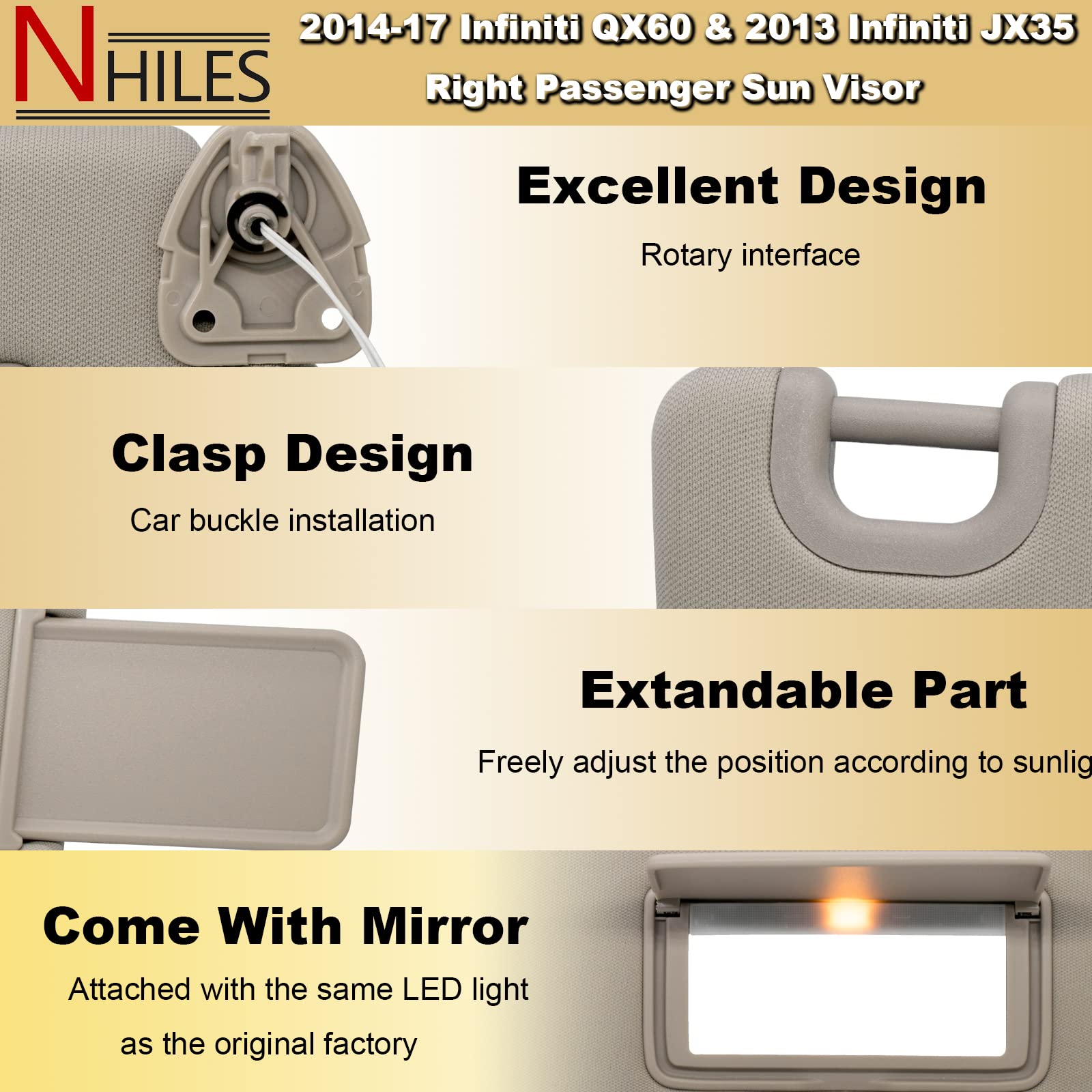 Nhiles Left Driver Side & Right Passenger Sun Visor With Lamp & Mirror For 2013-2020 Nissan Pathfinder 2014-2020 Infiniti Qx60 A