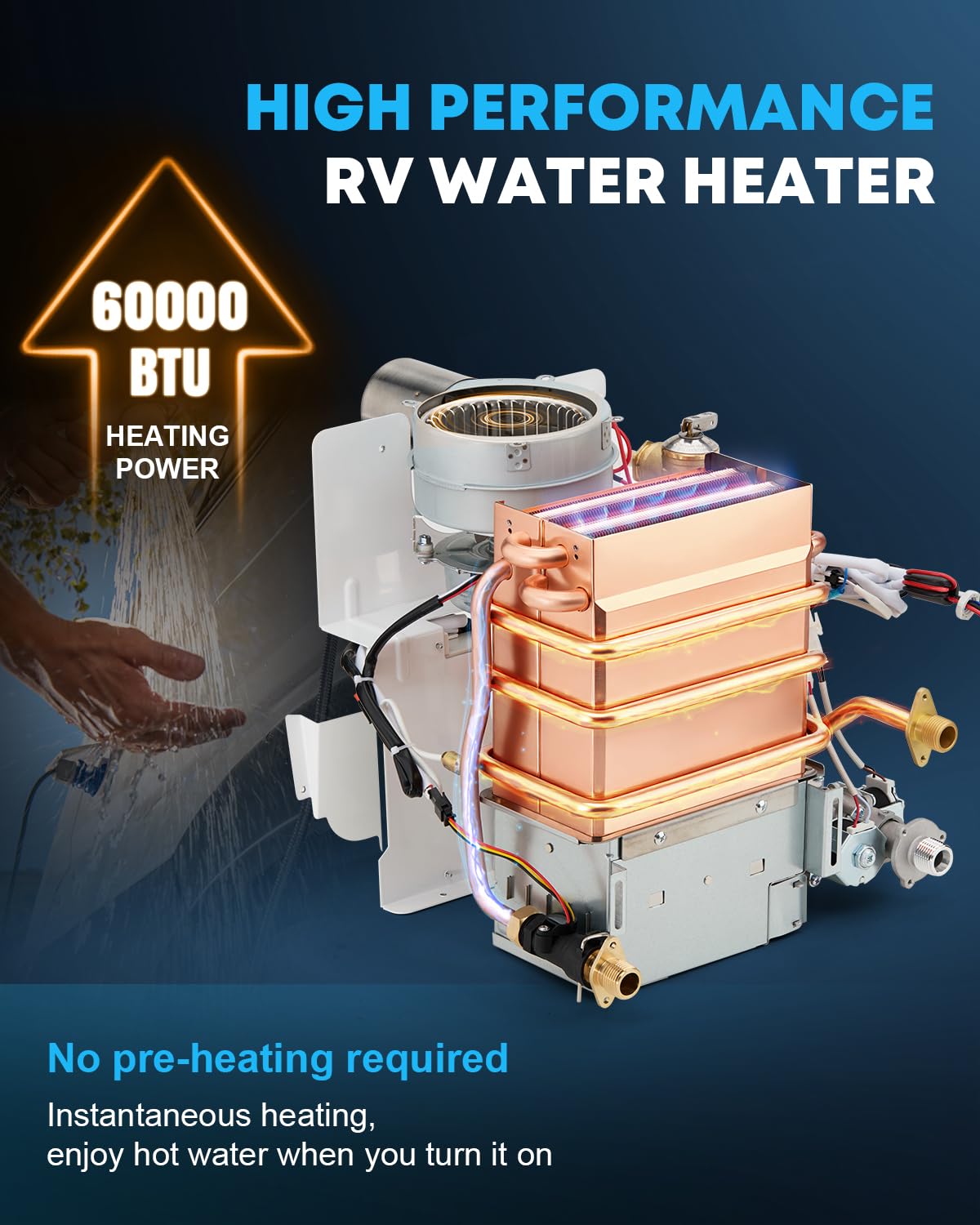 Kohree RV Tankless Water Heater, Upgraded 60,000 BTU RV Water Heater with 15 x 15 inches White Door and Remote Controller, 12V D